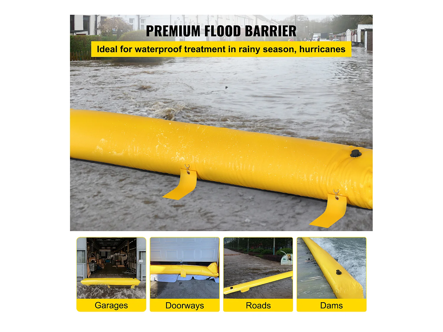 Barrière Anti-Inondation SucceBuy, 731 x 15 cm, pour la Déviation de l'Eau, Légère et Réutilisable