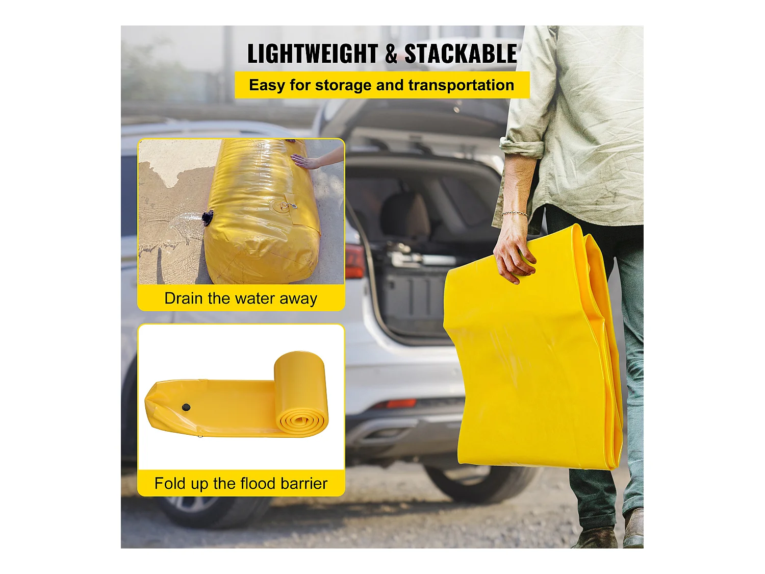 Barrière Anti-Inondation SucceBuy, 731 x 15 cm, pour la Déviation de l'Eau, Légère et Réutilisable