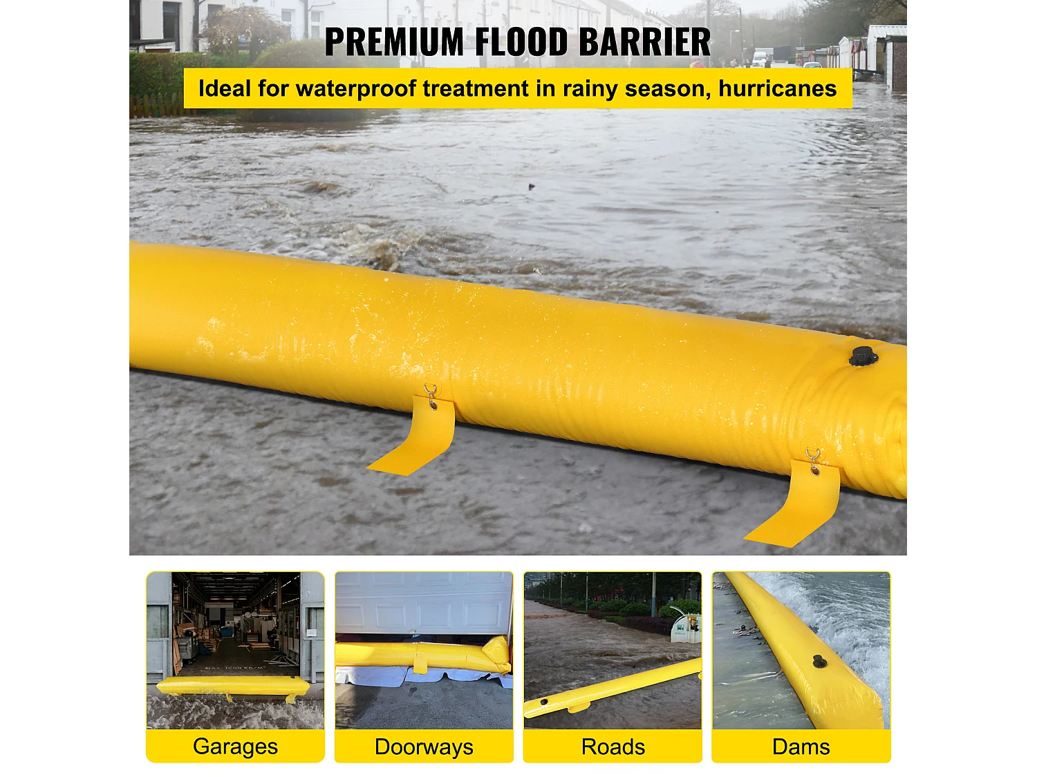 Waterkering SucceBuy, 731 x 15 cm, voor Waterafvoer, Lichtgewicht en Herbruikbaar