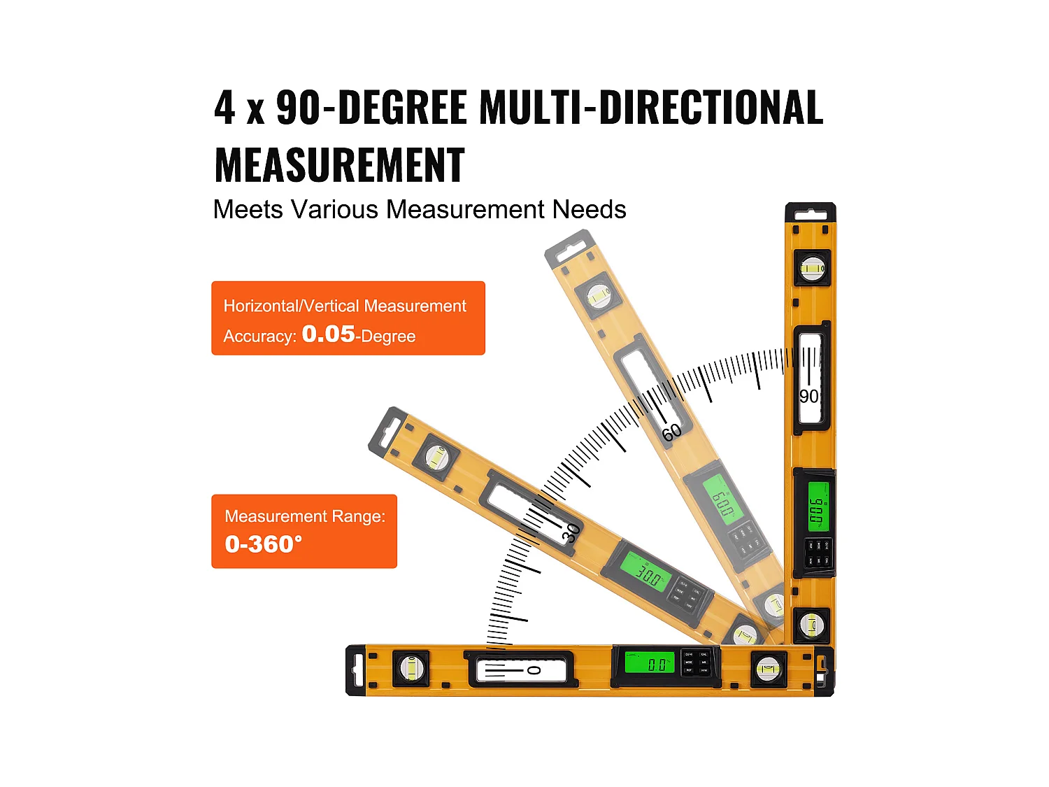 Niveau à Torpille Magnétique SucceBuy 600 mm avec Écran LED Numérique et Capteur de Gravité Étanche