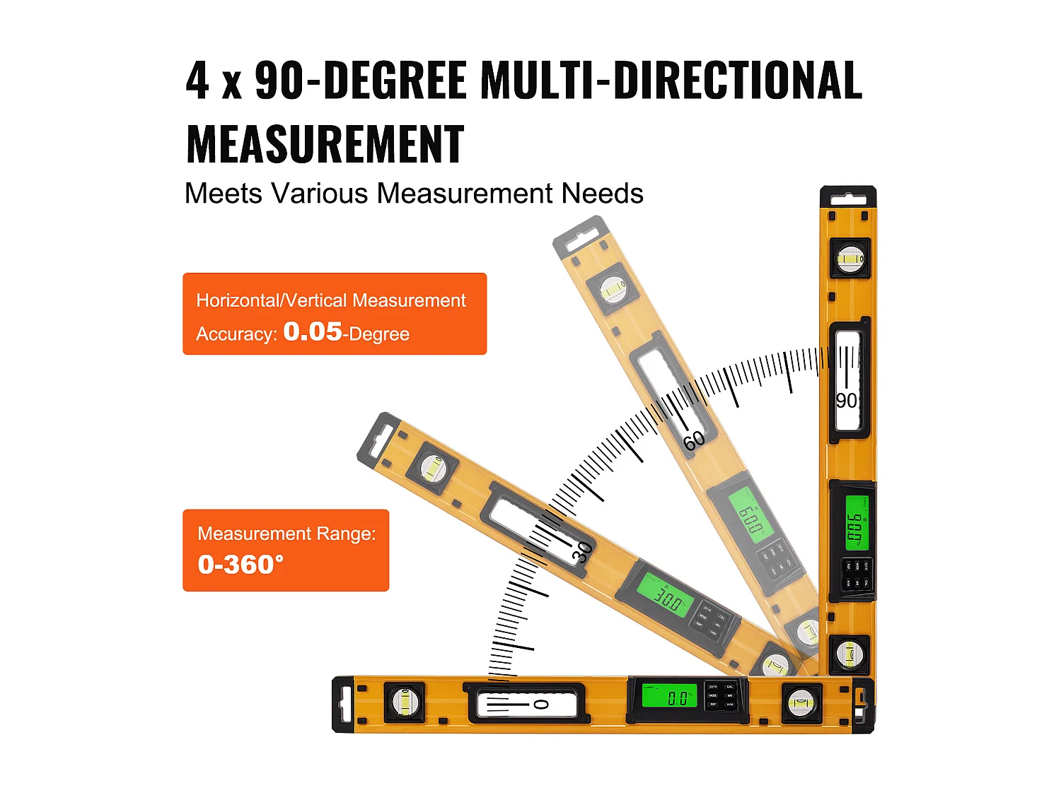 Niveau à Torpille Magnétique SucceBuy 600 mm avec Écran LED Numérique et Capteur de Gravité Étanche
