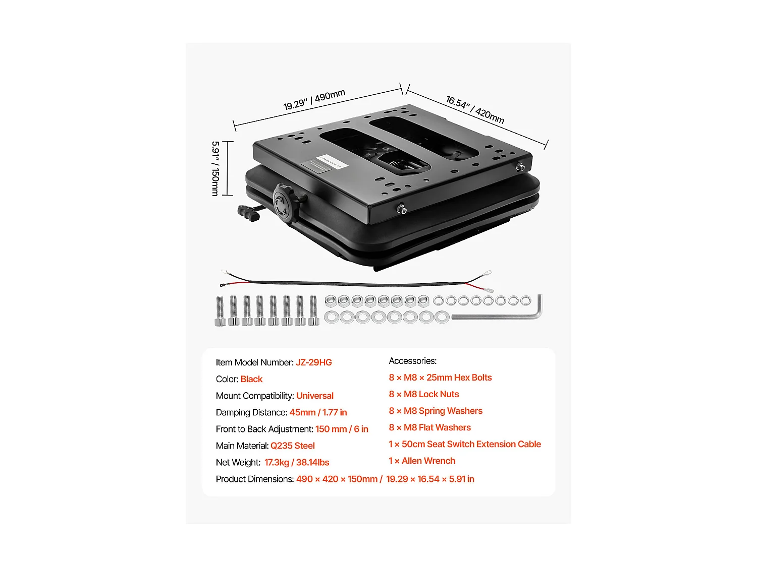 Kit Suspension de Siège de Chariot SucceBuy Élévateur Universel Cache-poussière