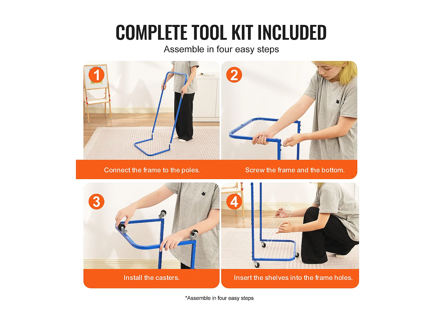 Verfdroger SucceBuy, 25 Verwijderbare Planken, Standaard met Blokkeerbare Wieltjes voor Verf, Kunstwerken in de Klas, Blauw en Wit