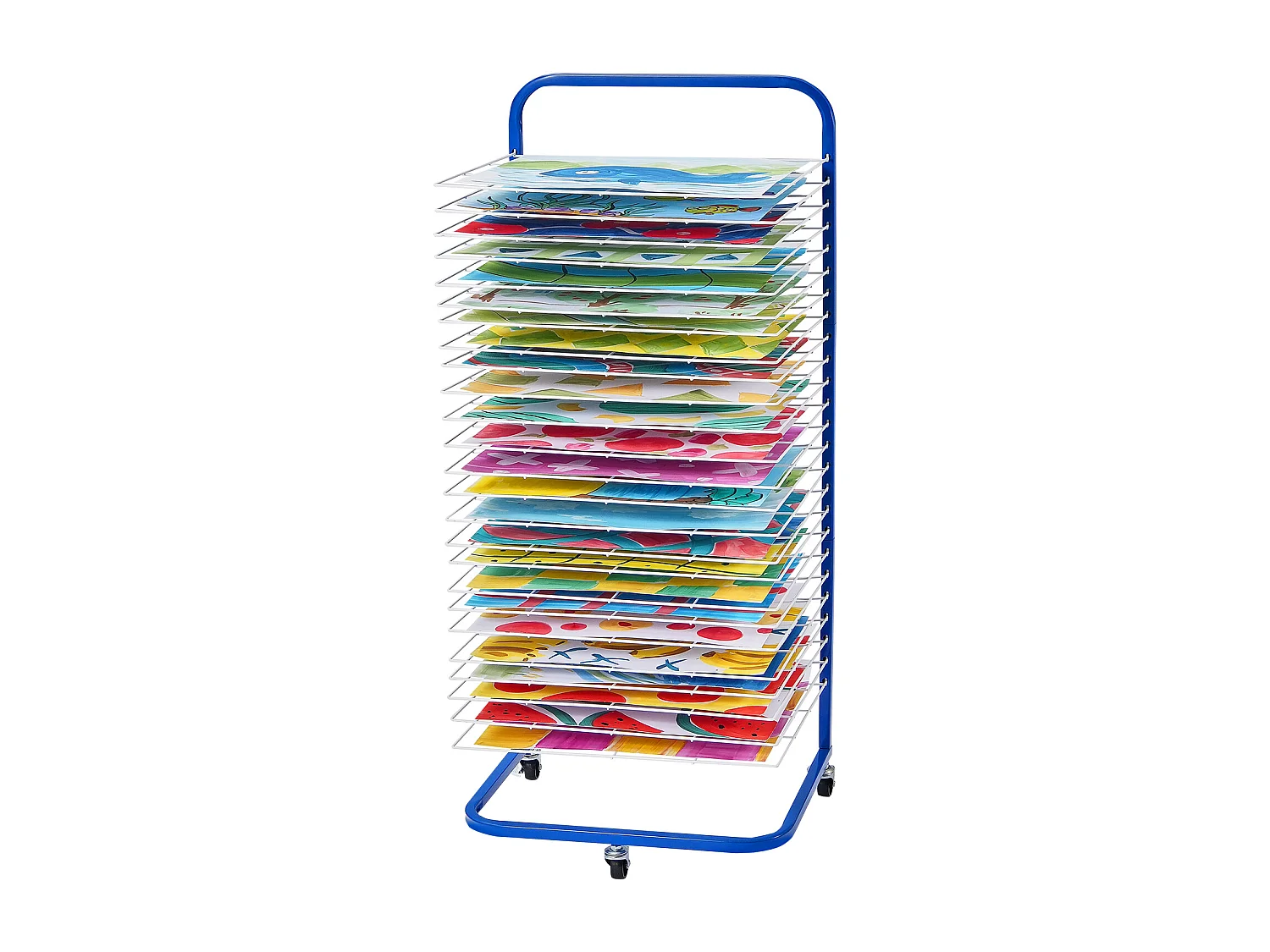 Verfdroger SucceBuy, 25 Verwijderbare Planken, Standaard met Blokkeerbare Wieltjes voor Verf, Kunstwerken in de Klas, Blauw en Wit
