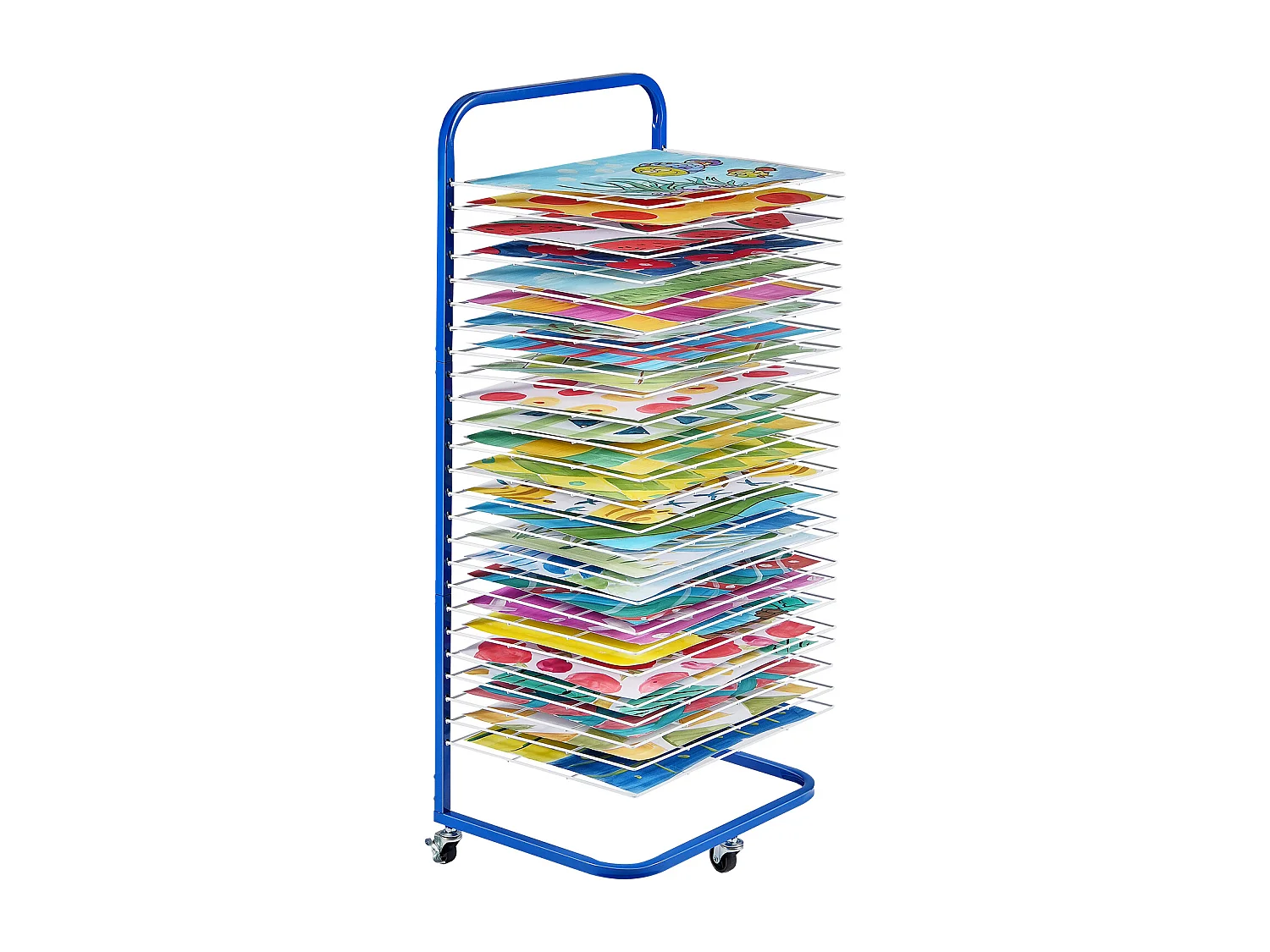 Verfdroger SucceBuy, 25 Verwijderbare Planken, Standaard met Blokkeerbare Wieltjes voor Verf, Kunstwerken in de Klas, Blauw en Wit