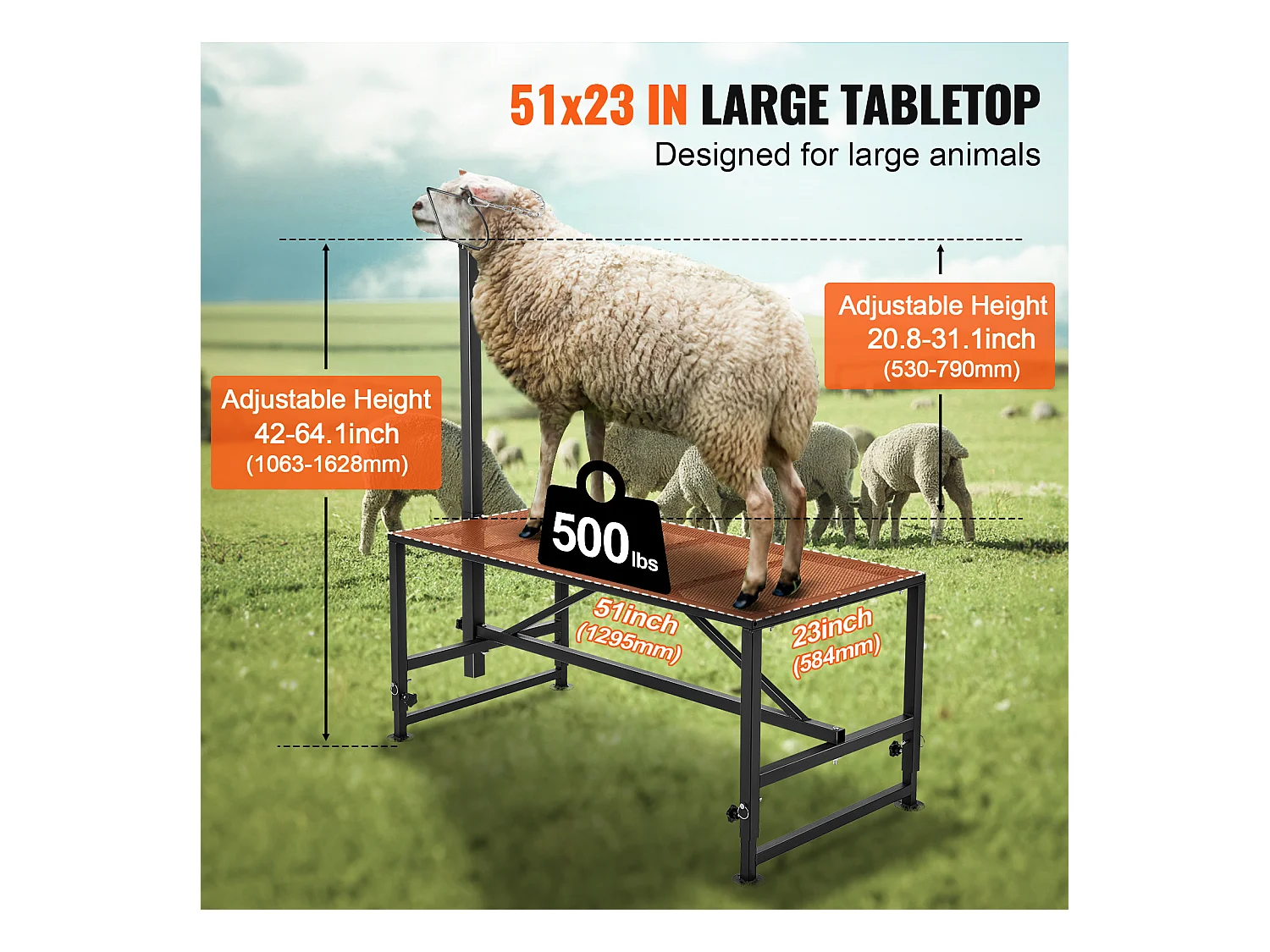 Support l'Élagage des Chèvres SucceBuy, Hauteur 53,3 - 83,8 cm, 129,5 x 58,4 cm, Plateau de Table Noir