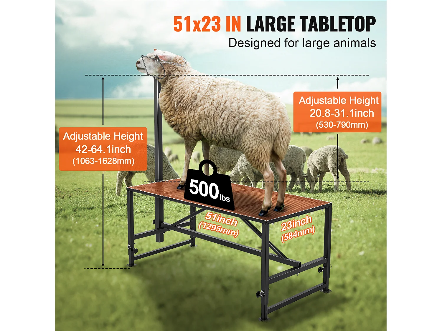 Support l'Élagage des Chèvres SucceBuy, Hauteur 53,3 - 83,8 cm, 129,5 x 58,4 cm, Plateau de Table Noir