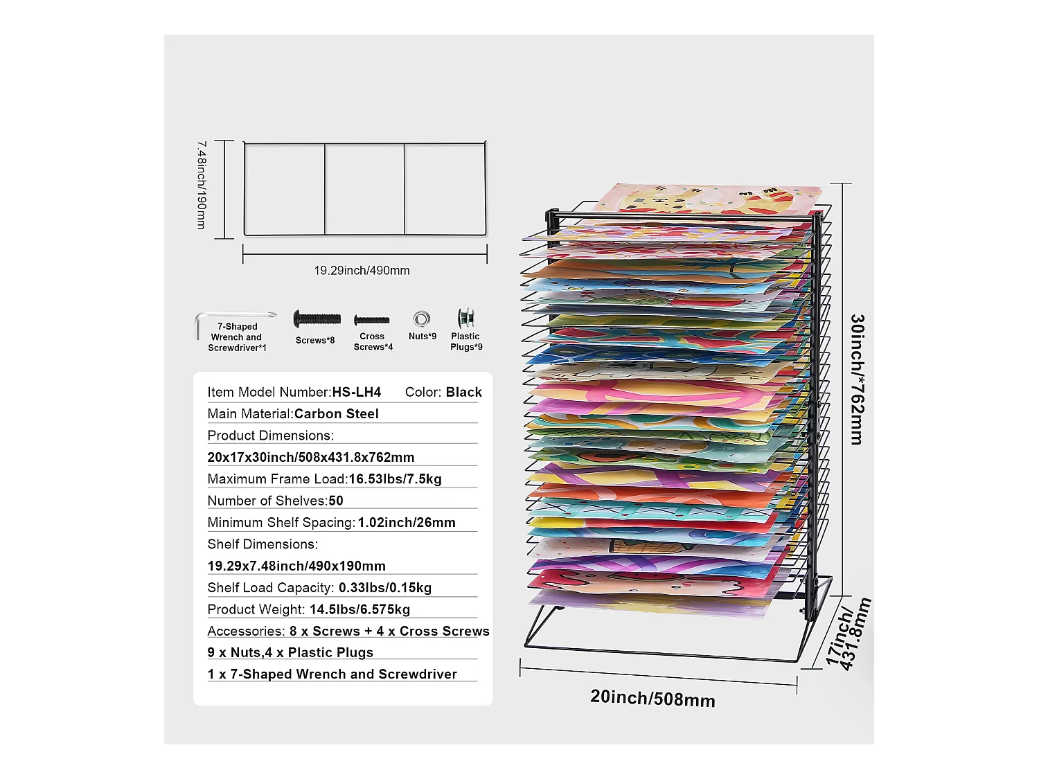 Farbtrockner SucceBuy, 50 Entnehmbare Regale für die Malerei, Klassenzimmer, Hält bis zu 7,5 kg, Vollständig aus Langlebigem Metall Gefertigt