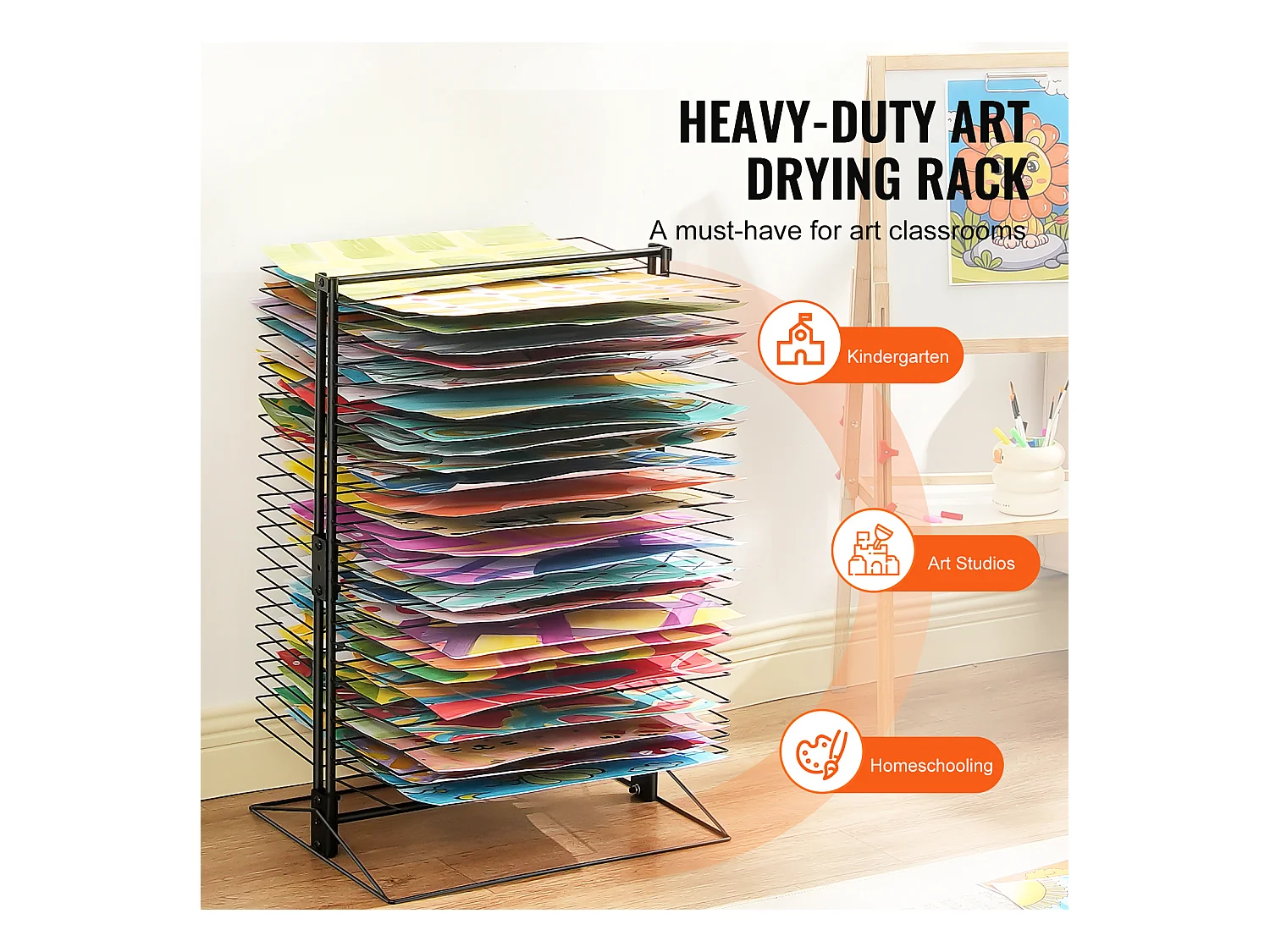 Verfdroger SucceBuy, 50 Verwijderbare Planken voor de Schilderkunst, Klaslokaal, Houdt tot 7,5 kg, Volledig van Duurzaam Metaal Vervaardigd