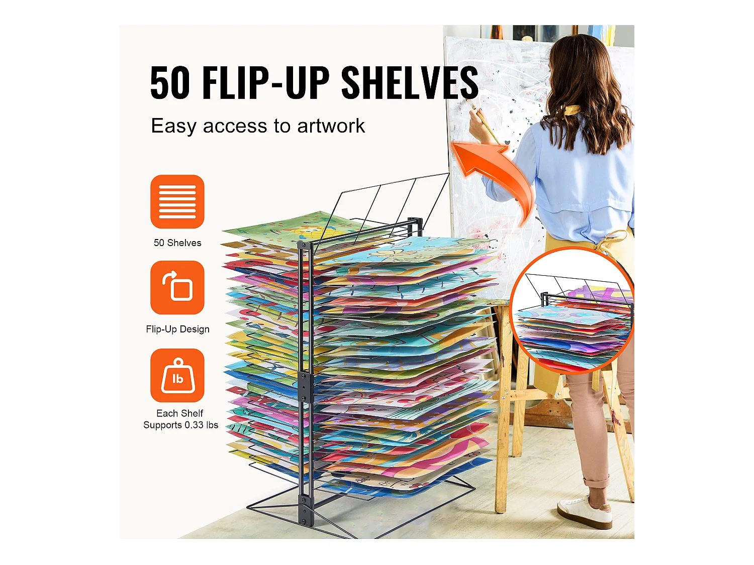 Verfdroger SucceBuy, 50 Verwijderbare Planken voor de Schilderkunst, Klaslokaal, Houdt tot 7,5 kg, Volledig van Duurzaam Metaal Vervaardigd