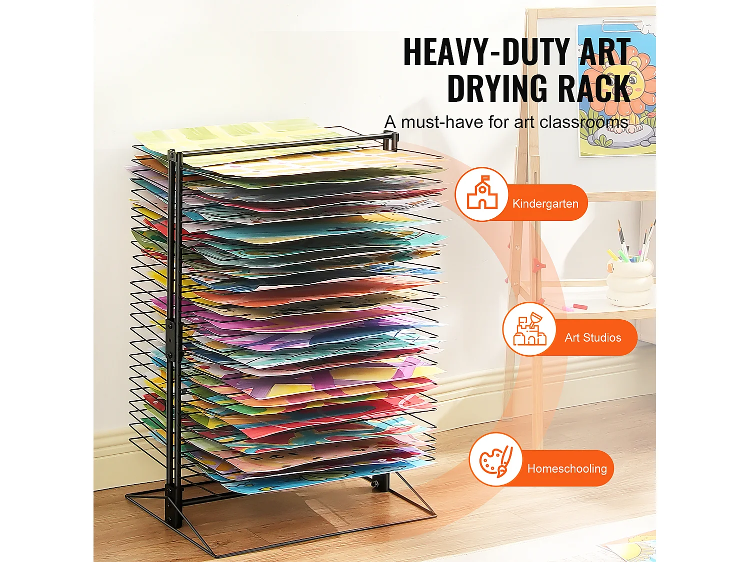 Séchoir à Peinture SucceBuy, 50 Étagères Amovibles pour la Peinture, Salle de Classe, Supporte jusqu'à 7,5 kg, Construction Entièrement en Métal Durable