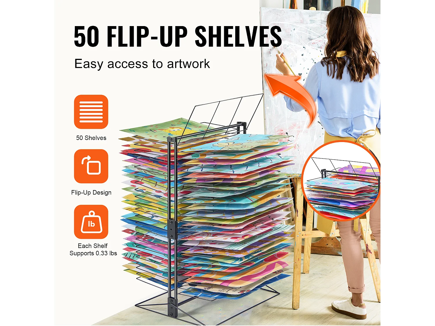 Séchoir à Peinture SucceBuy, 50 Étagères Amovibles pour la Peinture, Salle de Classe, Supporte jusqu'à 7,5 kg, Construction Entièrement en Métal Durable