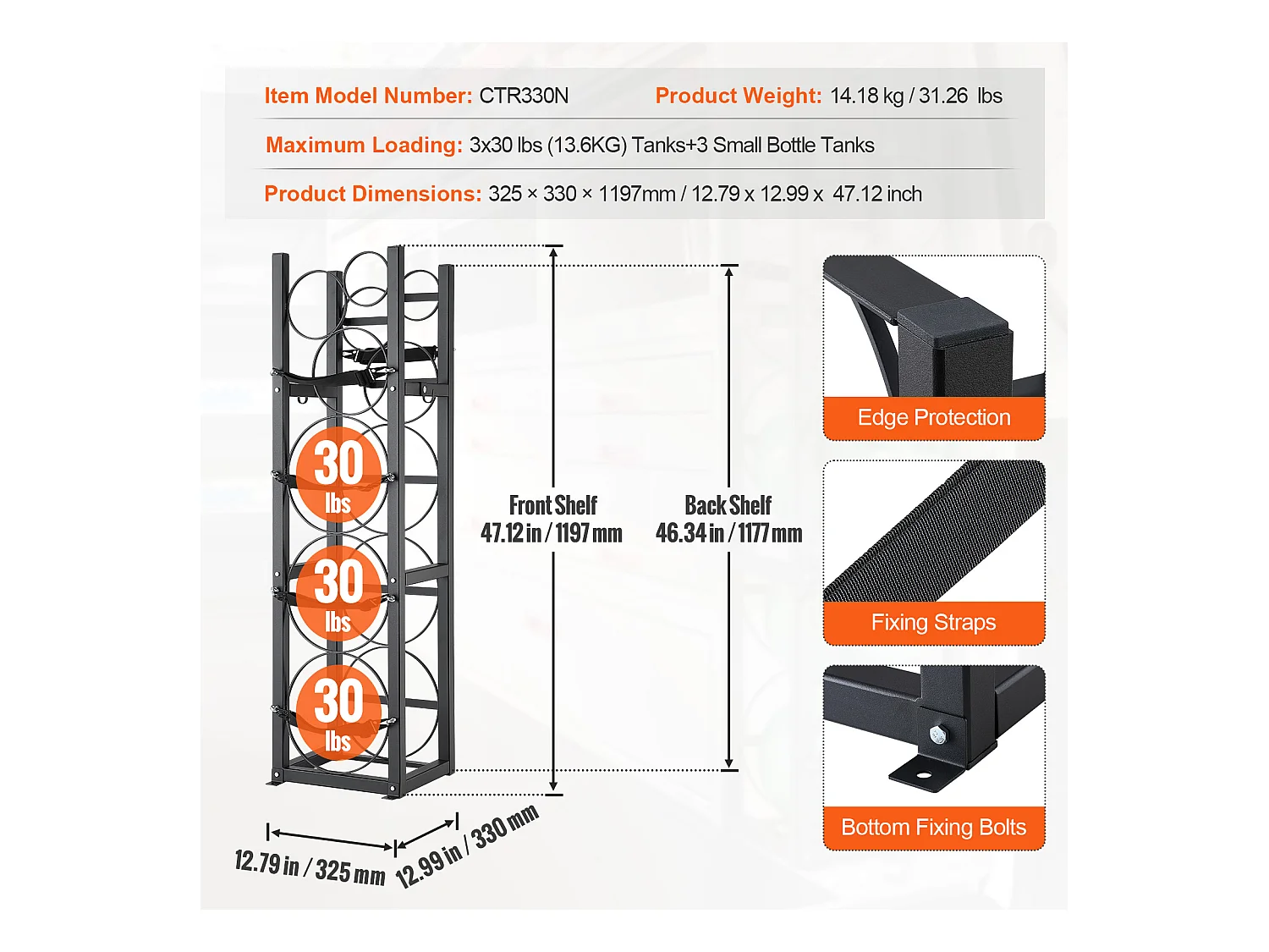 Support de Réservoir de Réfrigérant SucceBuy, Peut Contenir 3 x 13,6 kg et 3 Petits Cylindres