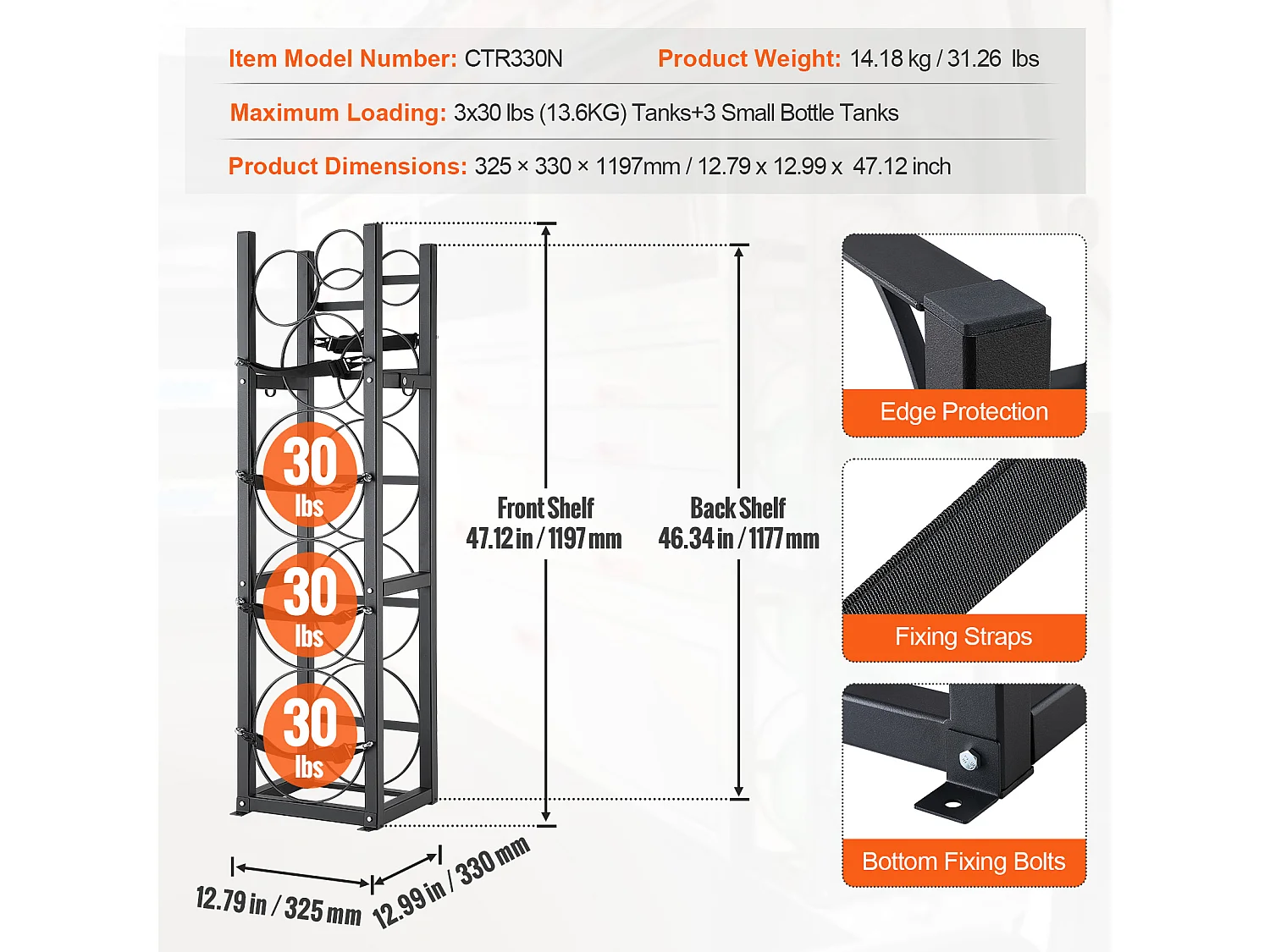 Support de Réservoir de Réfrigérant SucceBuy, Peut Contenir 3 x 13,6 kg et 3 Petits Cylindres