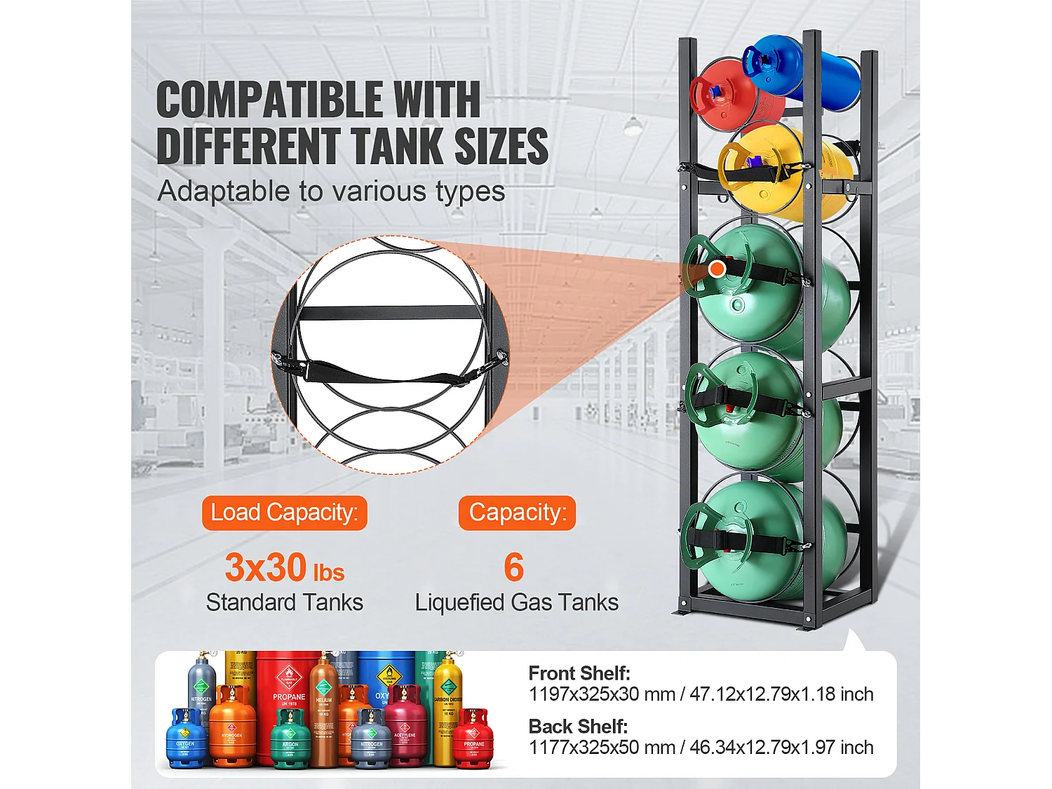 Support de Réservoir de Réfrigérant SucceBuy, Peut Contenir 3 x 13,6 kg et 3 Petits Cylindres