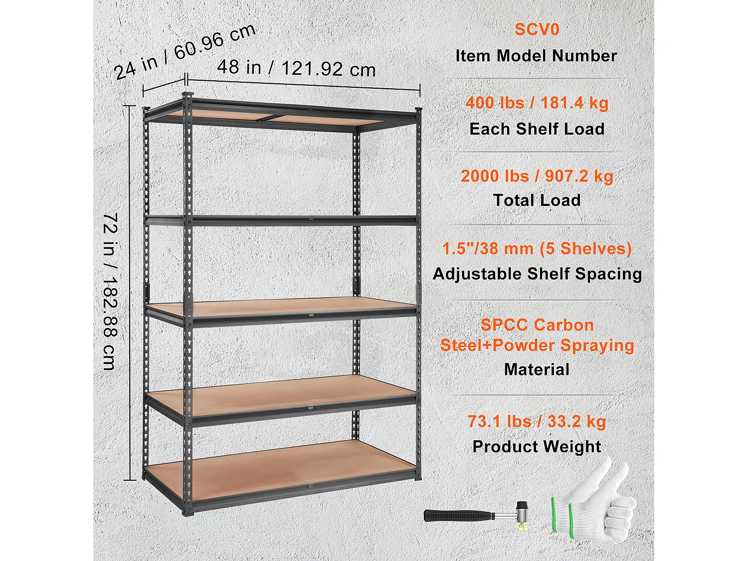 Opbergrek voor Garage SucceBuy, 5 Niveaus, Verstelbaar, Draagvermogen 907 kg, van SPCC-Koolstofstaal