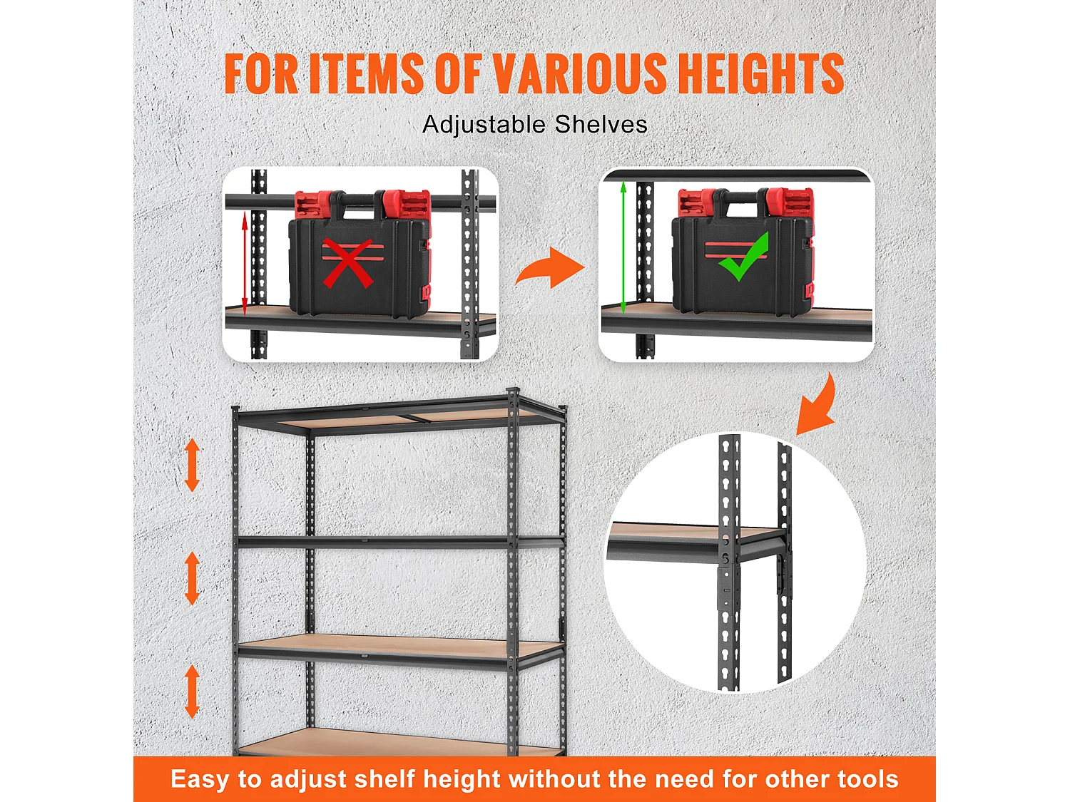 Opbergrek voor Garage SucceBuy, 5 Niveaus, Verstelbaar, Draagvermogen 907 kg, van SPCC-Koolstofstaal