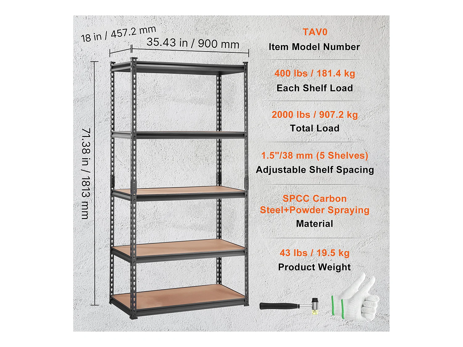 Étagère de Rangement SucceBuy pour Garage, à 5 Niveaux, Réglable, Charge de 907 kg