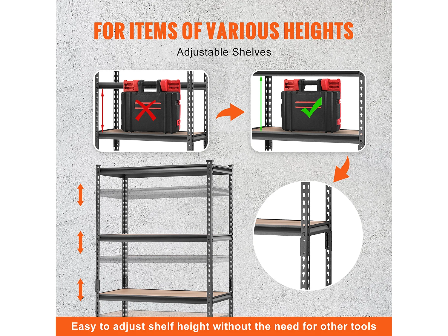Étagère de Rangement SucceBuy pour Garage, à 5 Niveaux, Réglable, Charge de 907 kg
