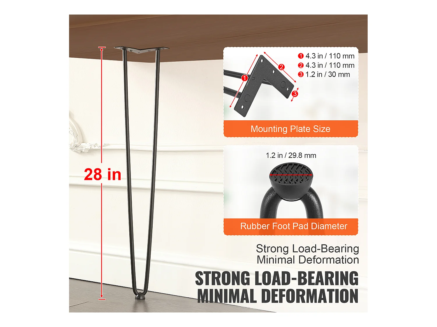 Pieds de Meuble SucceBuy, 71.12cm, Métal, Robuste, Table à Manger, Moderne, Parfaits pour Meubles de Salon et Design Contemporain