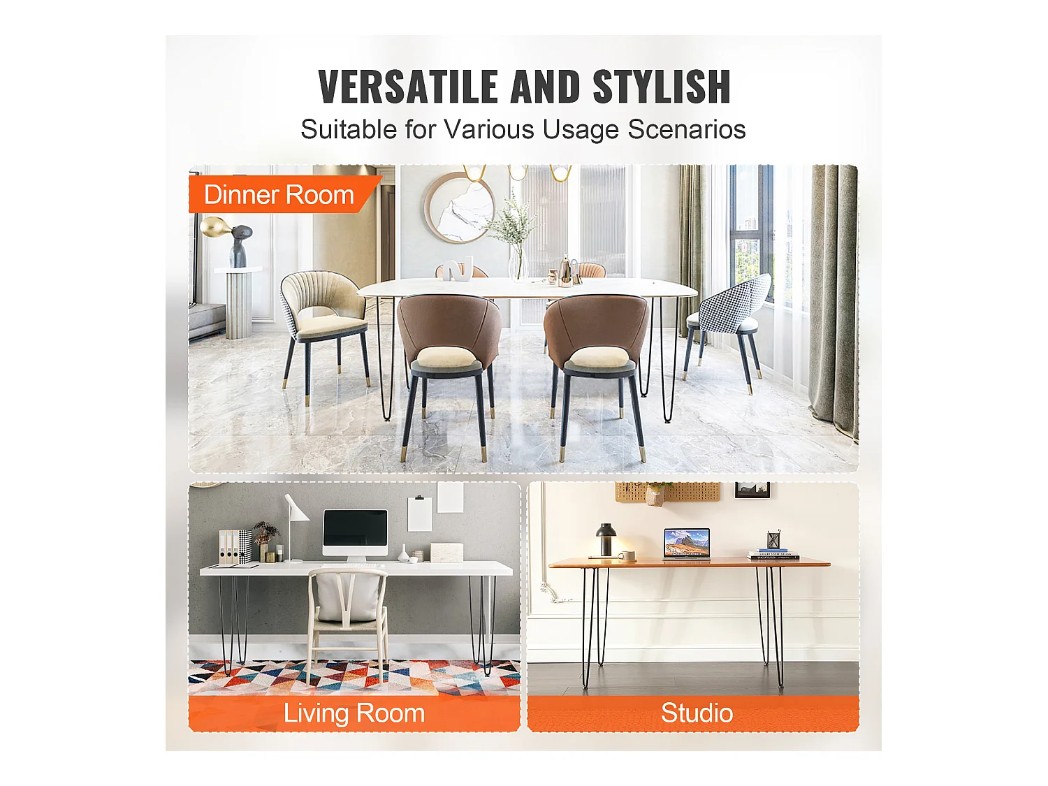 Pieds de Meuble SucceBuy, 71.12cm, Métal, Robuste, Table à Manger, Moderne, Parfaits pour Meubles de Salon et Design Contemporain