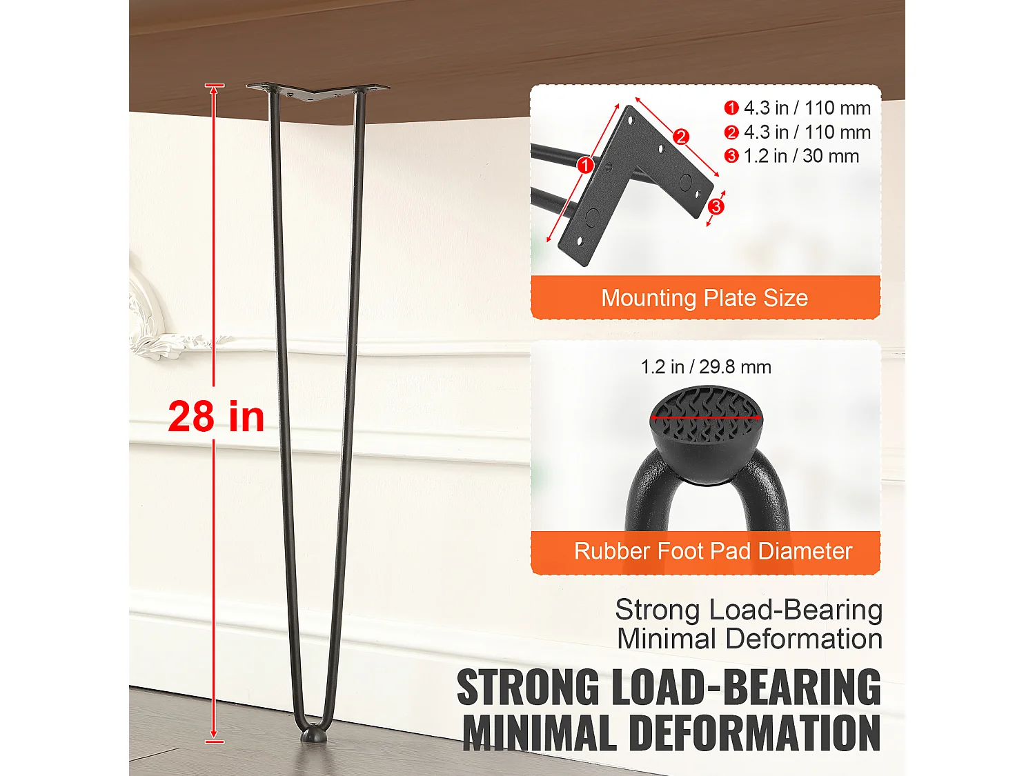 Pieds de Meuble SucceBuy, 71.12cm, Métal, Robuste, Table à Manger, Moderne, Parfaits pour Meubles de Salon et Design Contemporain