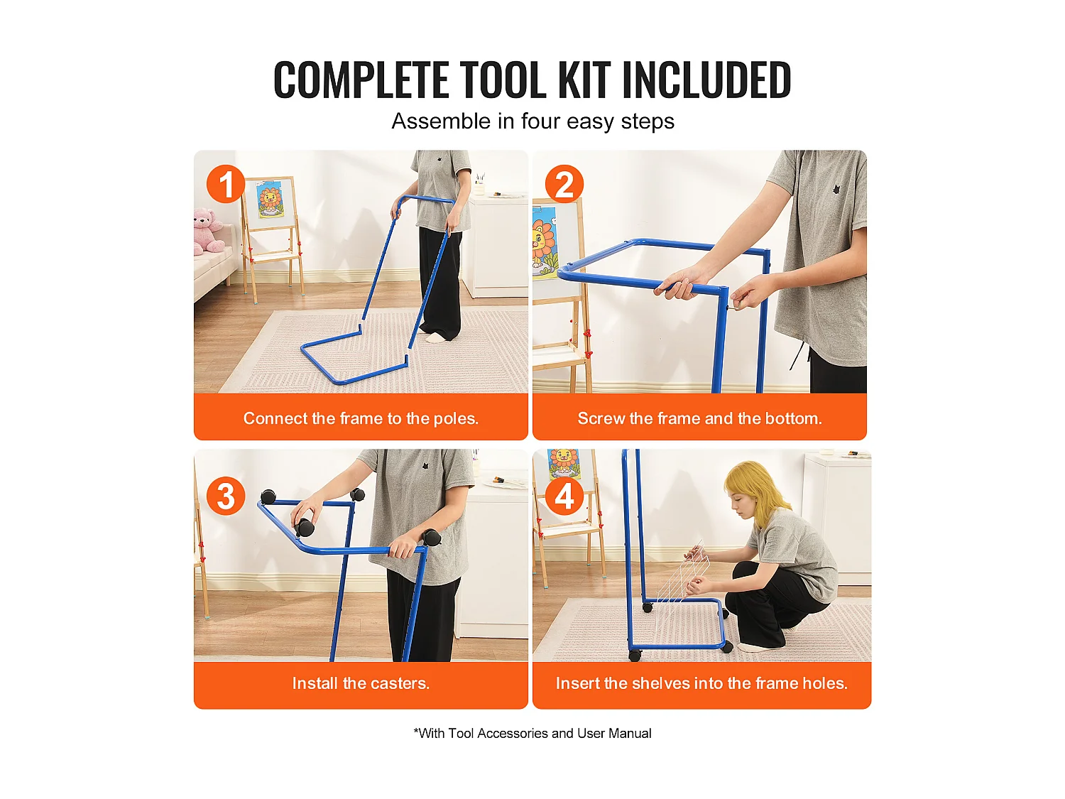 Séchoir à Art SucceBuy 25 Étagères Amovibles 4 Roues, Roues Verrouillables, Acier au Carbone pour Œuvres d'Art, Bleu + Blanc