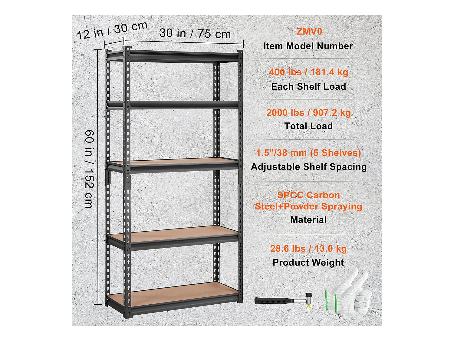Opbergrek voor Garage SucceBuy, 5 Niveaus, Verstelbaar, Draagvermogen 907 kg, van SPCC-Koolstofstaal