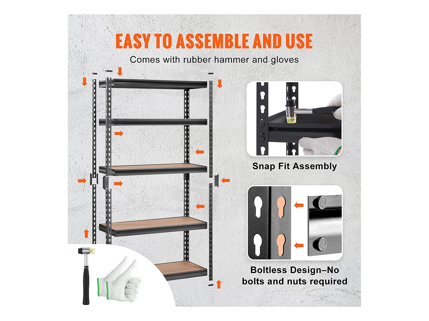 Opbergrek voor Garage SucceBuy, 5 Niveaus, Verstelbaar, Draagvermogen 907 kg, van SPCC-Koolstofstaal