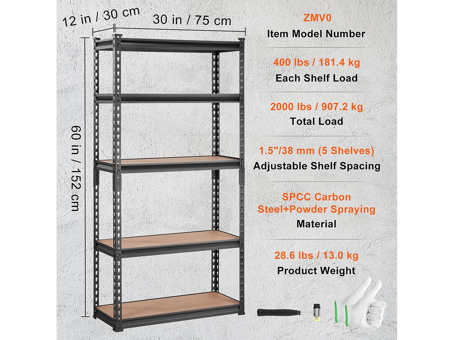 Étagère de Rangement SucceBuy pour Garage, à 5 Niveaux, Réglable, Charge de 907 kg