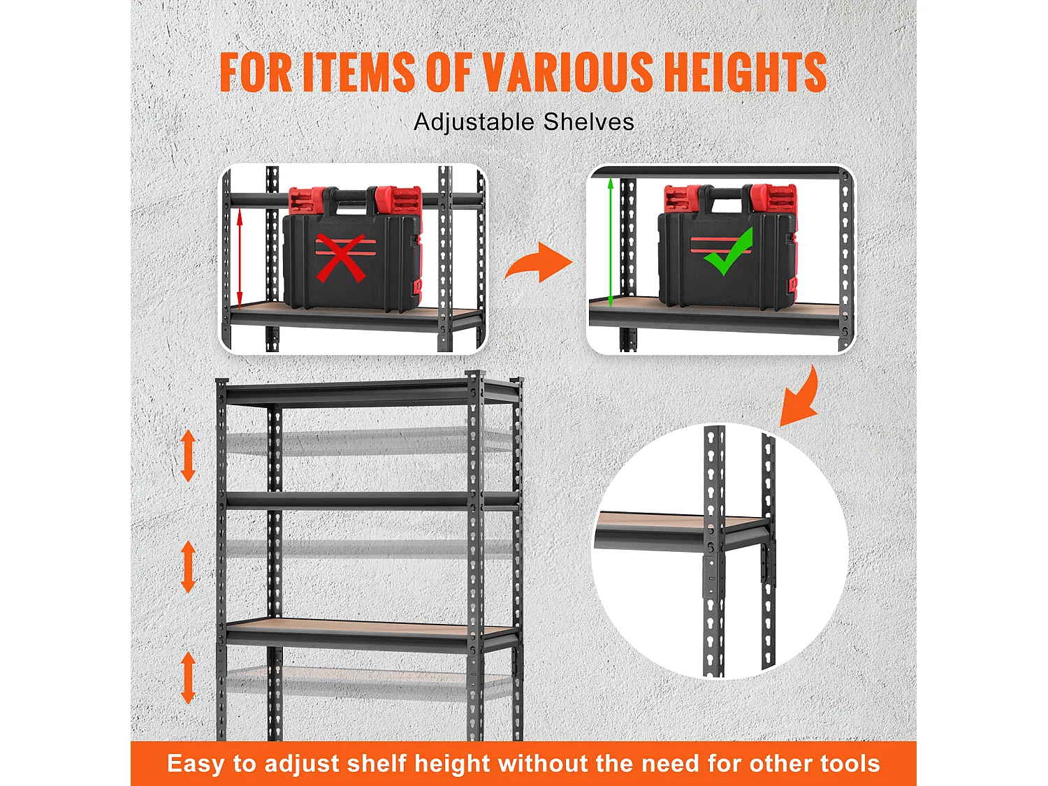 Étagère de Rangement SucceBuy pour Garage, à 5 Niveaux, Réglable, Charge de 907 kg