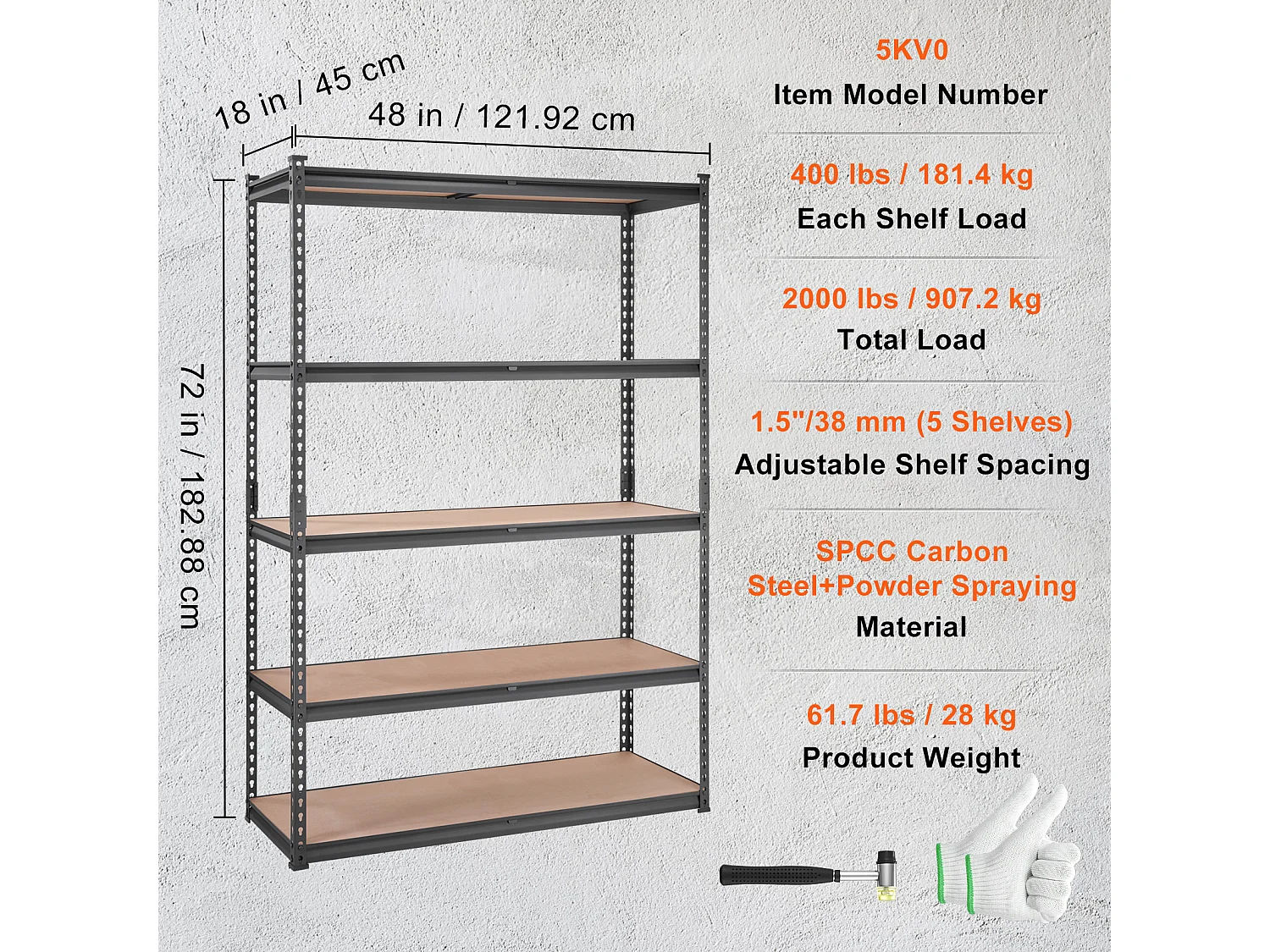 Étagère de Rangement SucceBuy pour Garage, à 5 Niveaux, Réglable, Charge de 907 kg
