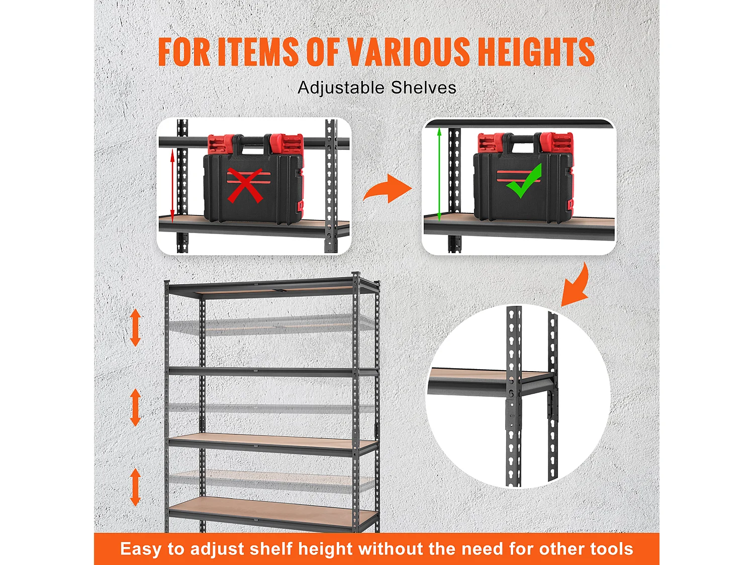 Étagère de Rangement SucceBuy pour Garage, à 5 Niveaux, Réglable, Charge de 907 kg