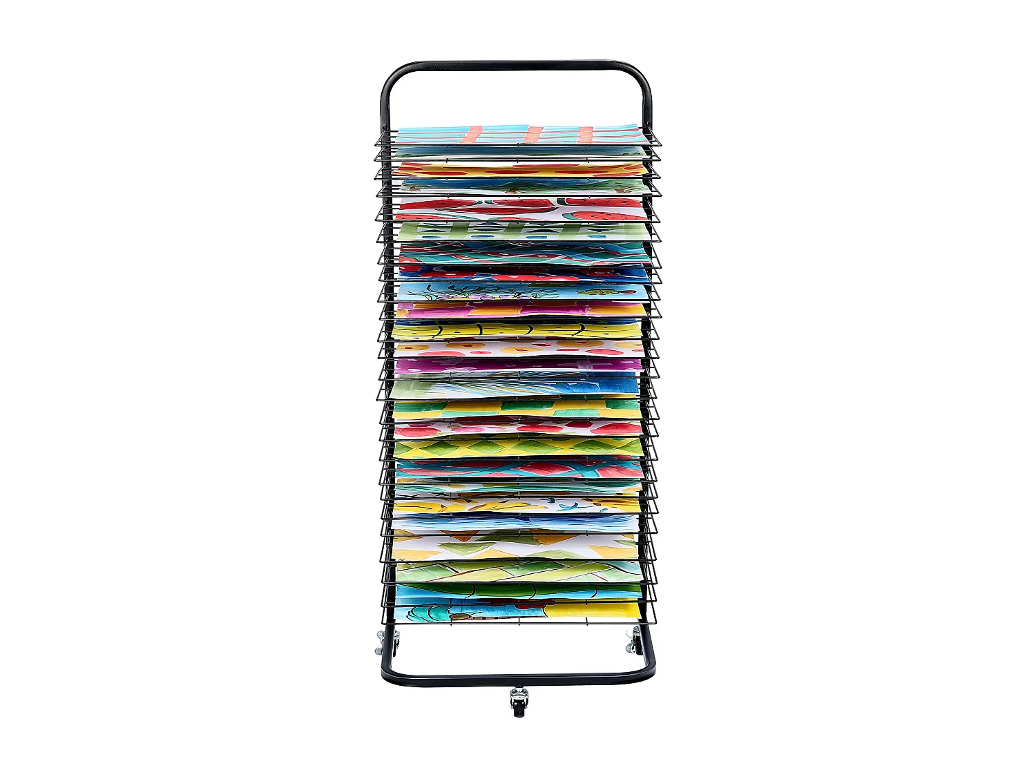 Séchoir à Peinture SucceBuy 25 Étagères avec Roulettes, Noir, Équipé de 3 Roulettes Pivotantes, dont Deux avec Freins, Supporte jusqu'à 3,75 kg