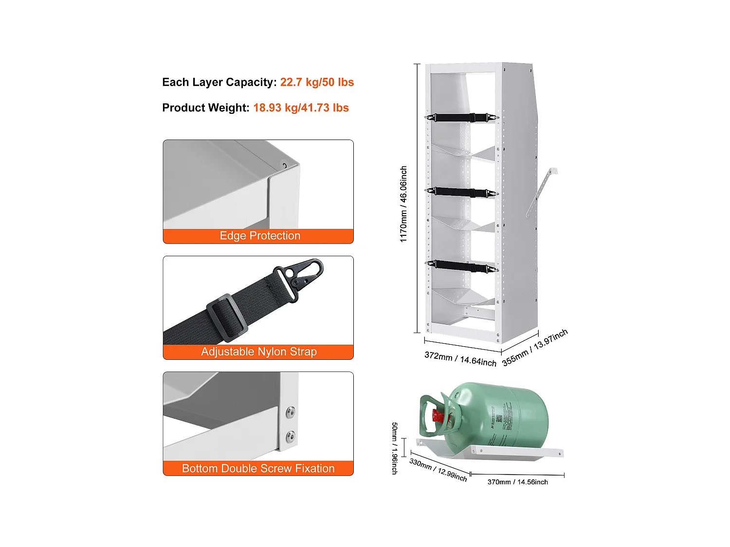 Support de Réservoir de Réfrigérant SucceBuy, Support de 3 Bouteilles de 13,6 à 22,6 kg, Rangement de Cylindres