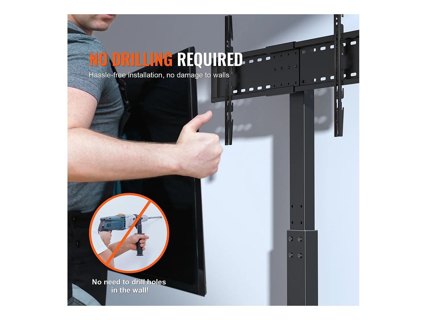 Schwenkbarer TV-Ständer SucceBuy, Höhenverstellbar für Fernseher von 81 bis 216 CM, Tragbarer Bodenständer mit Gehärteter Glasbasis, Schlafzimmer