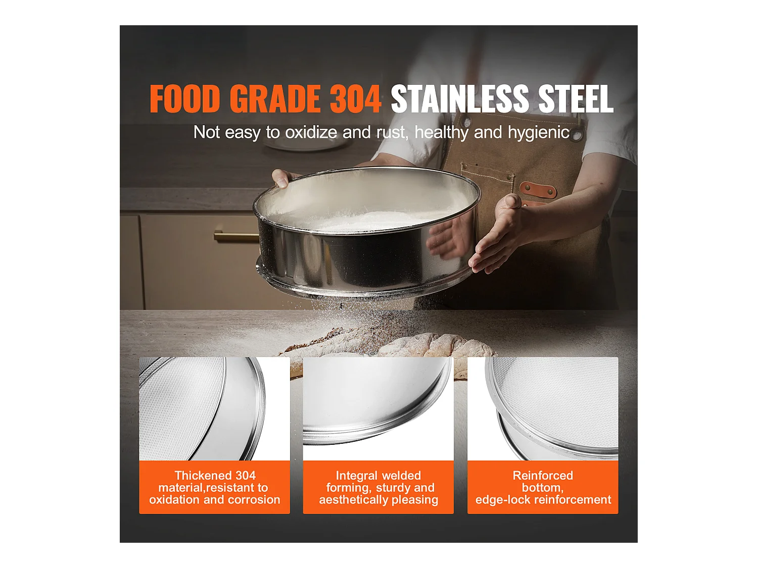 Tamis à Farine SucceBuy Tamis à Farine à Mailles Fines en Acier Inoxydable 12 Mailles pour la Cuisson des Gâteaux