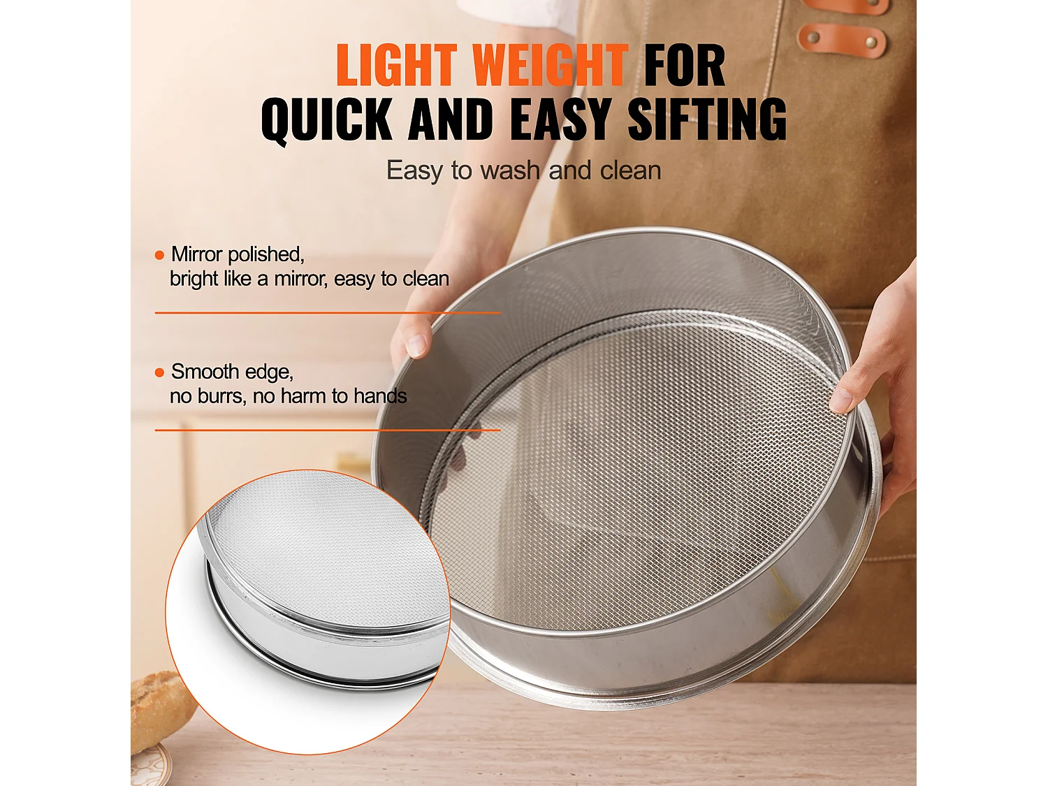 Tamis à Farine SucceBuy Tamis à Farine à Mailles Fines en Acier Inoxydable 12 Mailles pour la Cuisson des Gâteaux