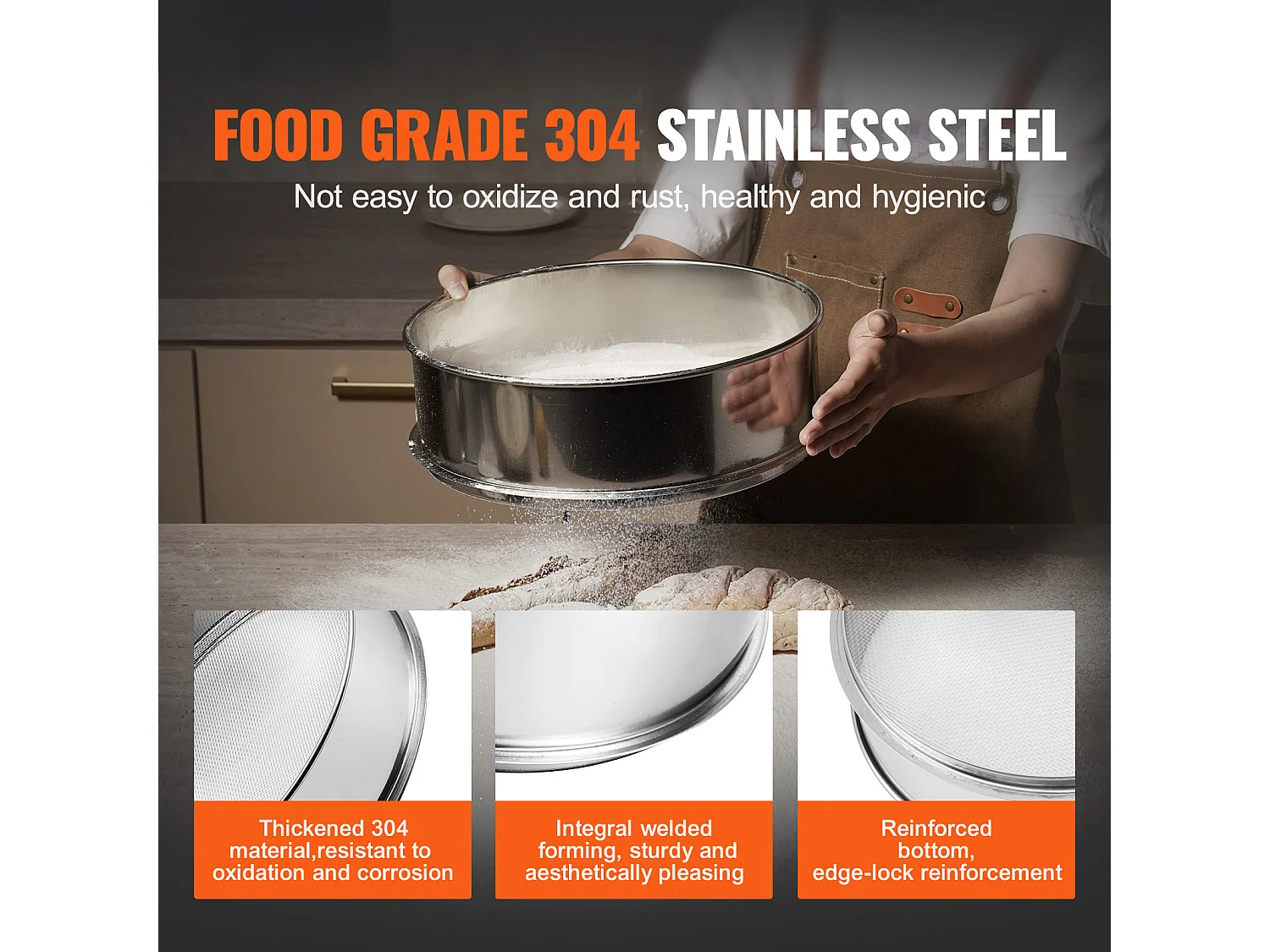 Tamis à Farine SucceBuy Tamis à Farine à Mailles Fines en Acier Inoxydable 12 Mailles pour la Cuisson des Gâteaux