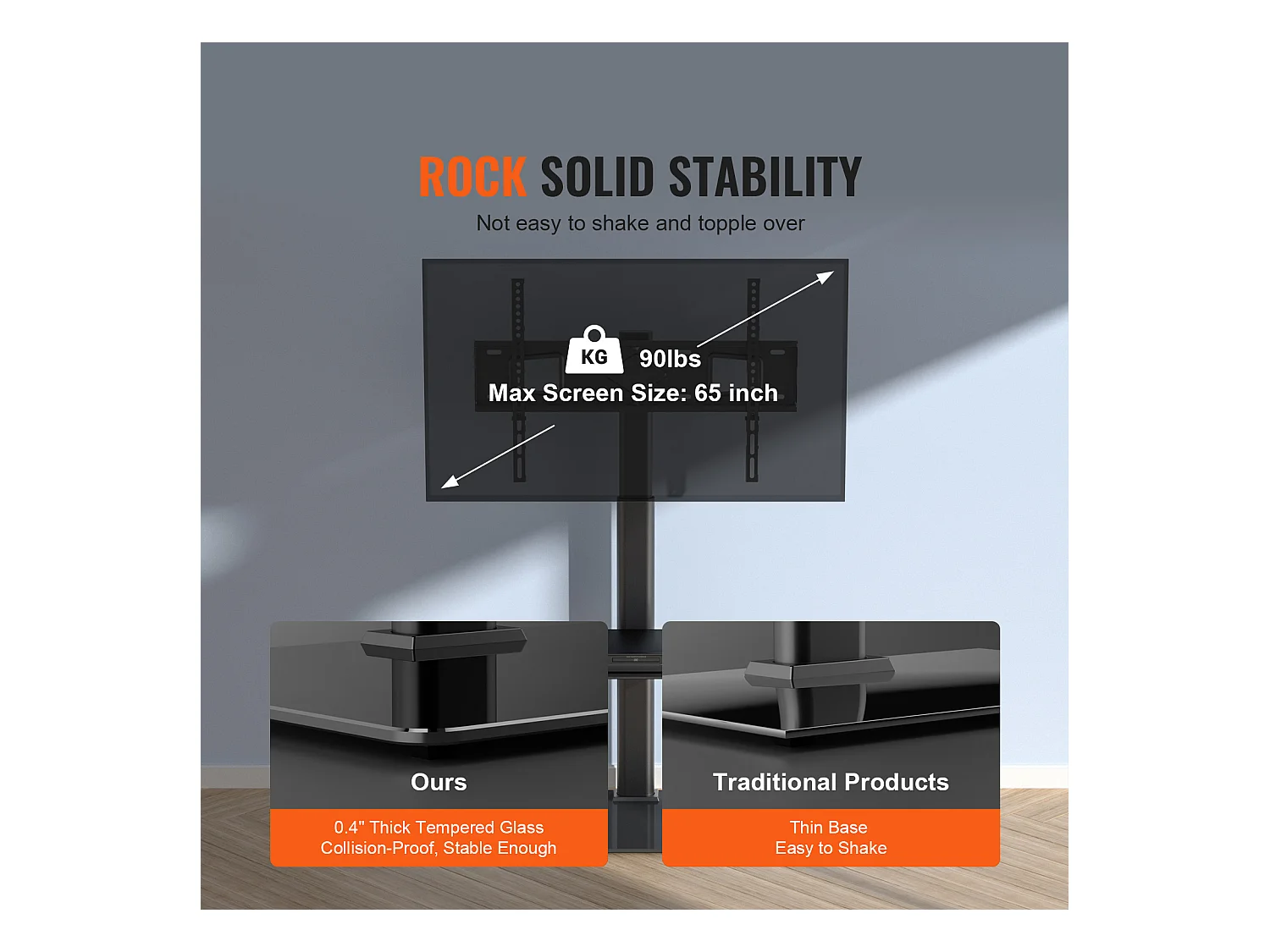 Support TV Pivotant SucceBuy, Support Universel pour Téléviseurs de 81 à 165 CM, Hauteur Réglable