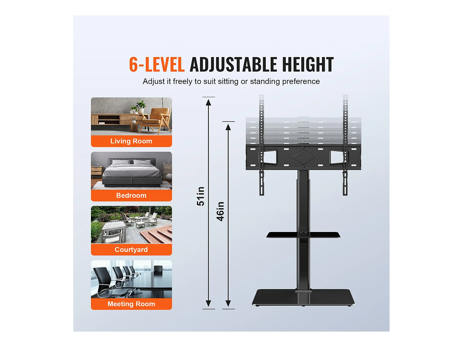 Support TV Pivotant SucceBuy, Support Universel pour Téléviseurs de 81 à 165 CM, Hauteur Réglable