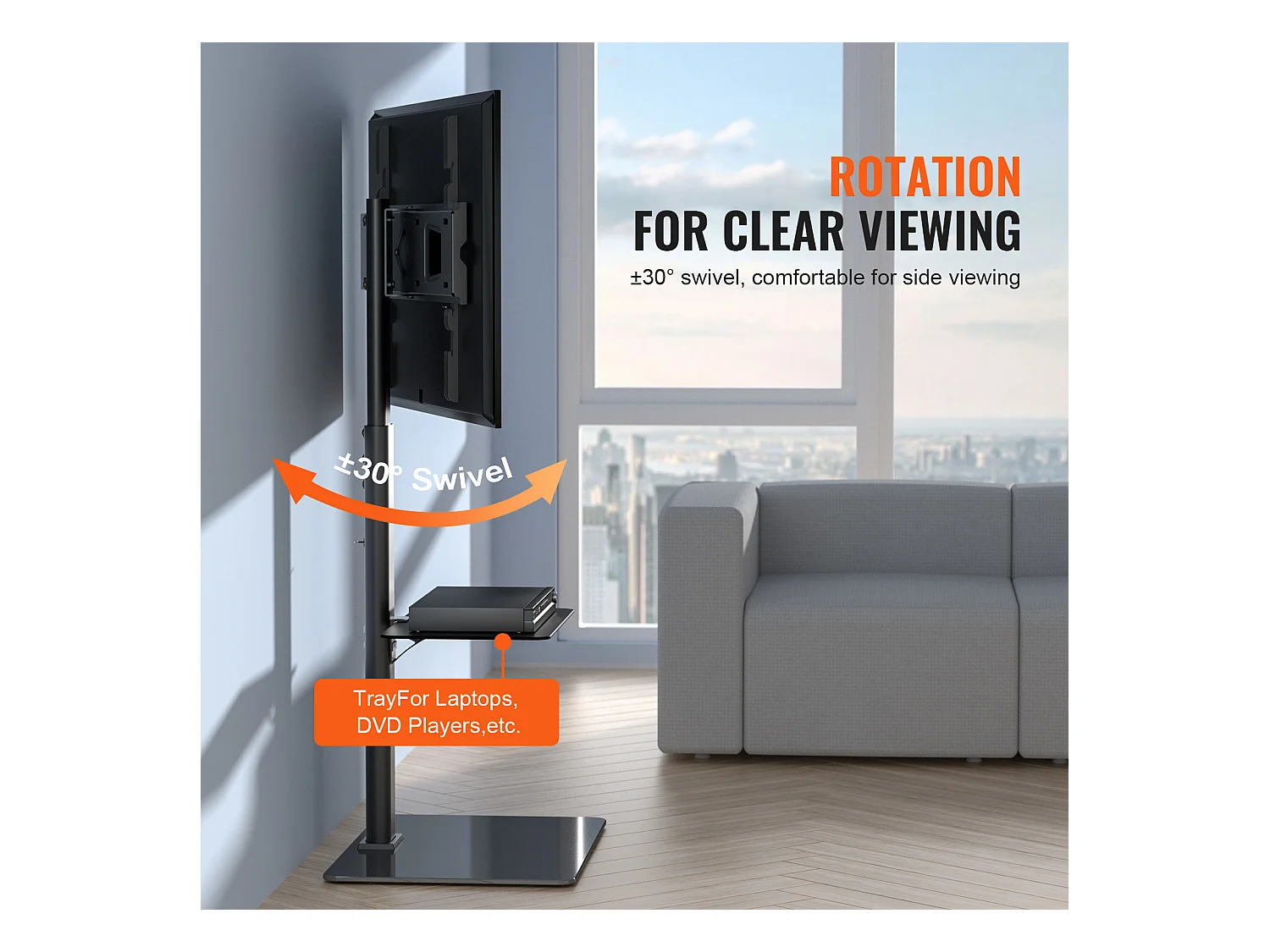 Support TV Pivotant SucceBuy, Support Universel pour Téléviseurs de 81 à 165 CM, Hauteur Réglable