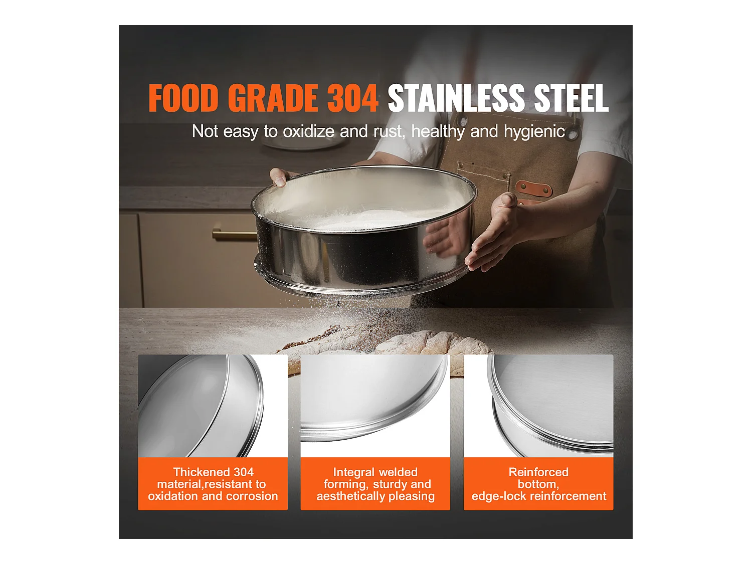 Peneira de Farinha SucceBuy Peneira de Farinha de Malha Fina em Aço Inoxidável com 40 Malhas para Cozer Bolos