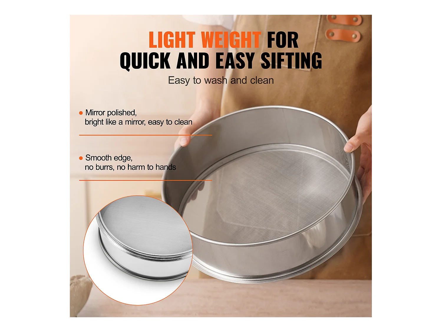 Peneira de Farinha SucceBuy Peneira de Farinha de Malha Fina em Aço Inoxidável com 40 Malhas para Cozer Bolos