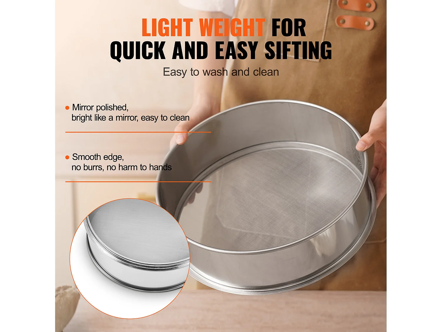 Tamis à Farine SucceBuy Tamis à Farine à Mailles Fines en Acier Inoxydable 40 Mailles pour la Cuisson des Gâteaux