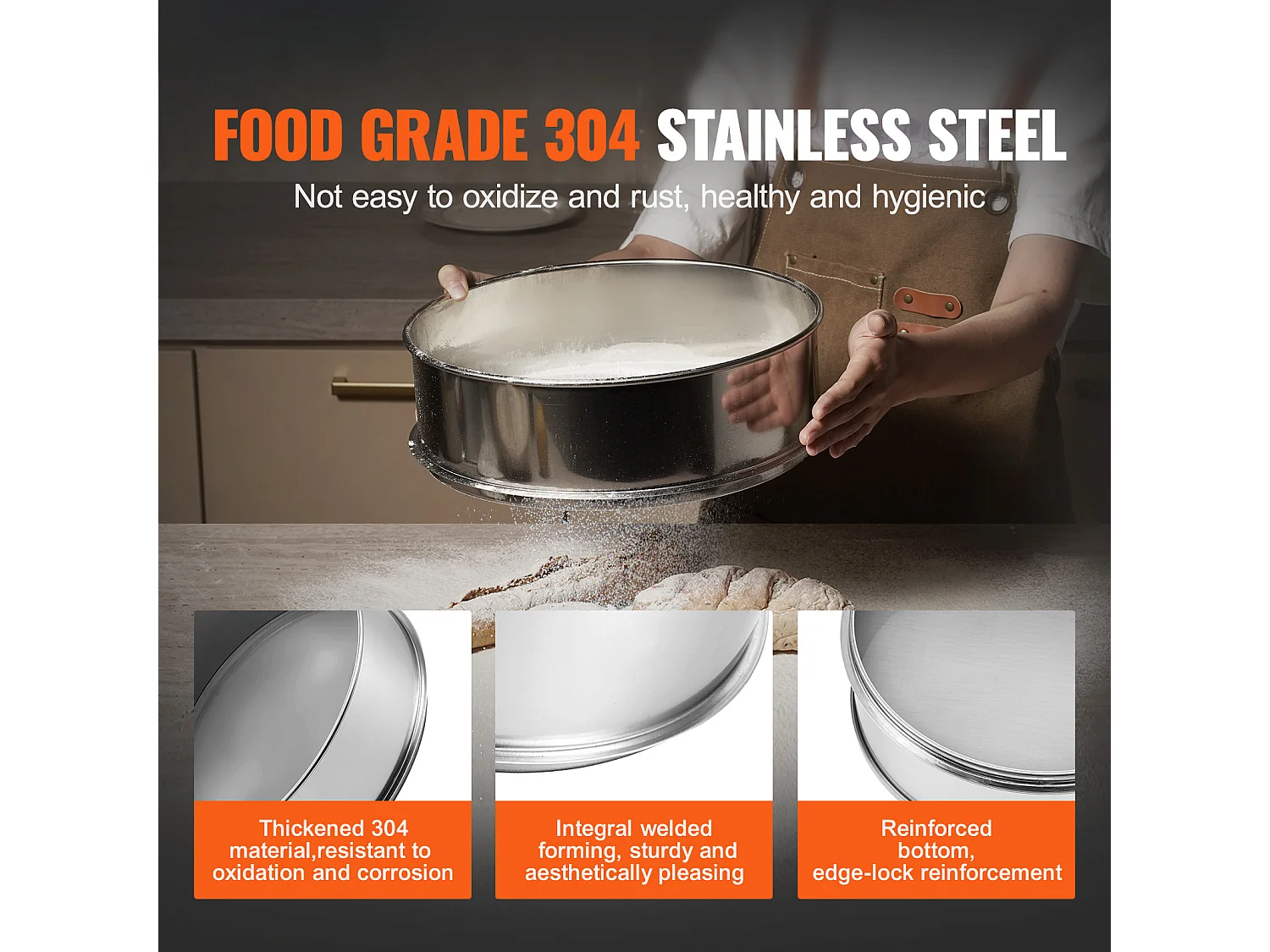 Tamis à Farine SucceBuy Tamis à Farine à Mailles Fines en Acier Inoxydable 40 Mailles pour la Cuisson des Gâteaux