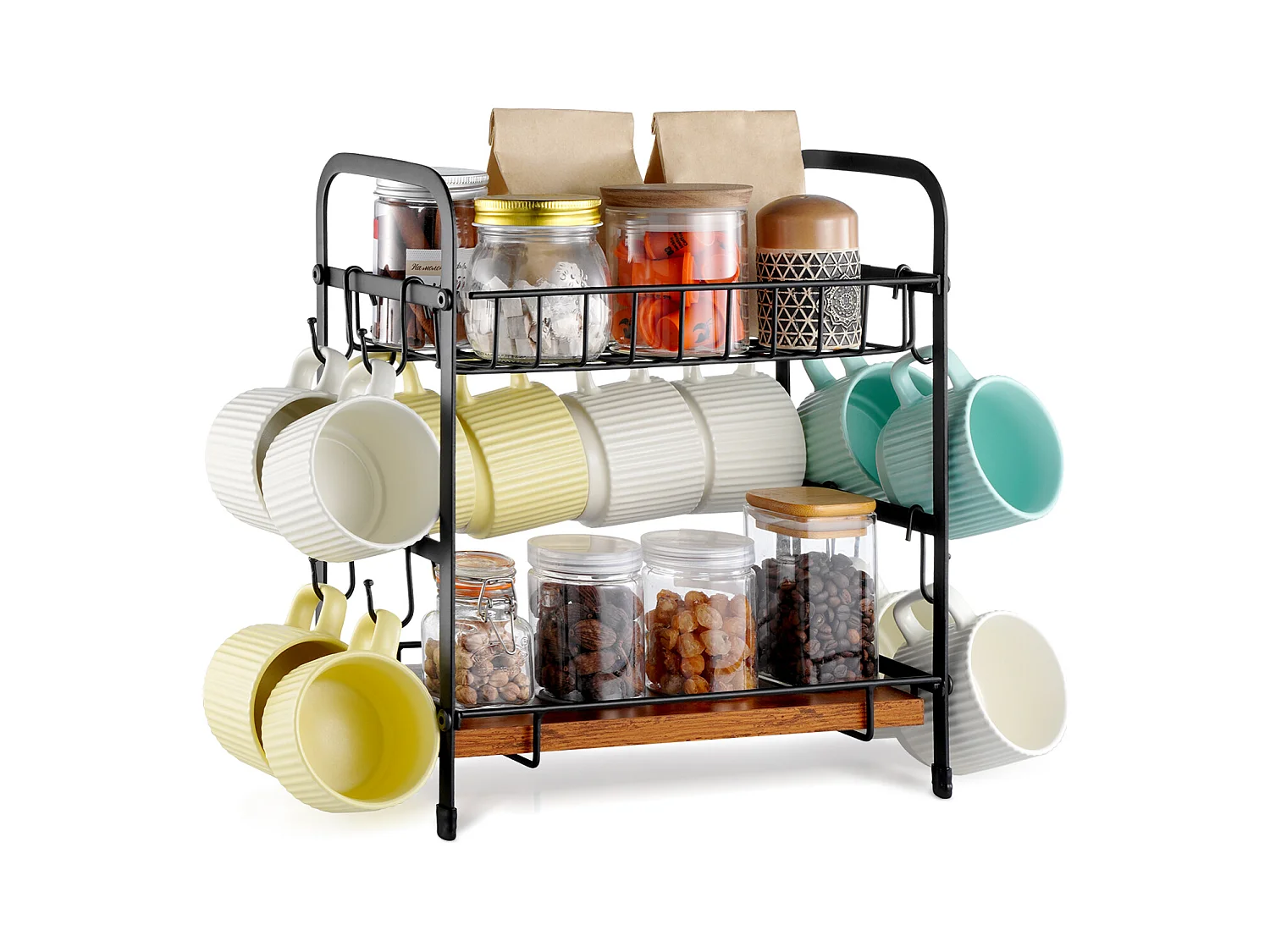 Porte-Tasses SucceBuy Organisateur de Bar à Café à 2 Niveaux pour Comptoir, 12 Crochets Mobiles