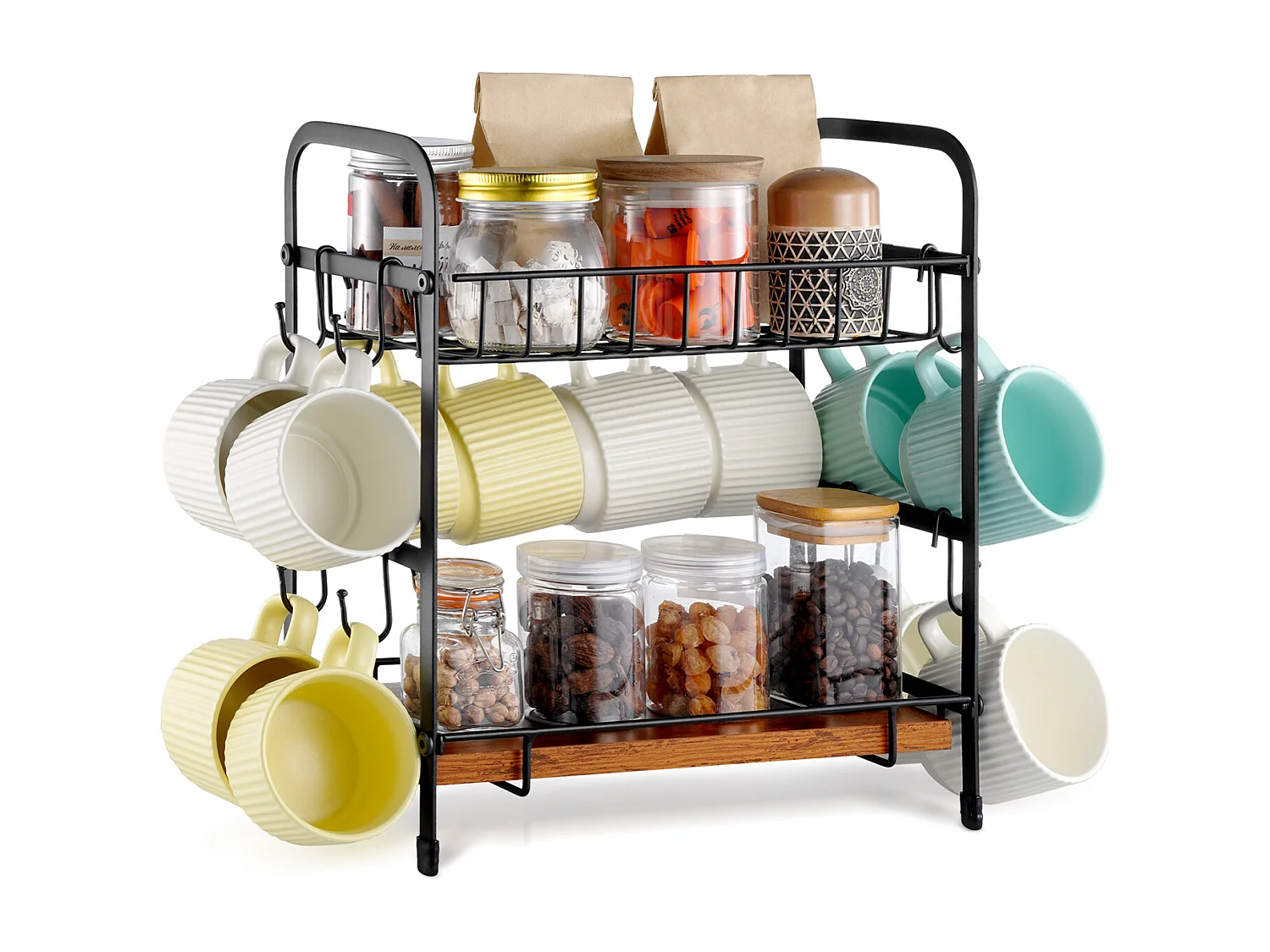 Porte-Tasses SucceBuy Organisateur de Bar à Café à 2 Niveaux pour Comptoir, 12 Crochets Mobiles