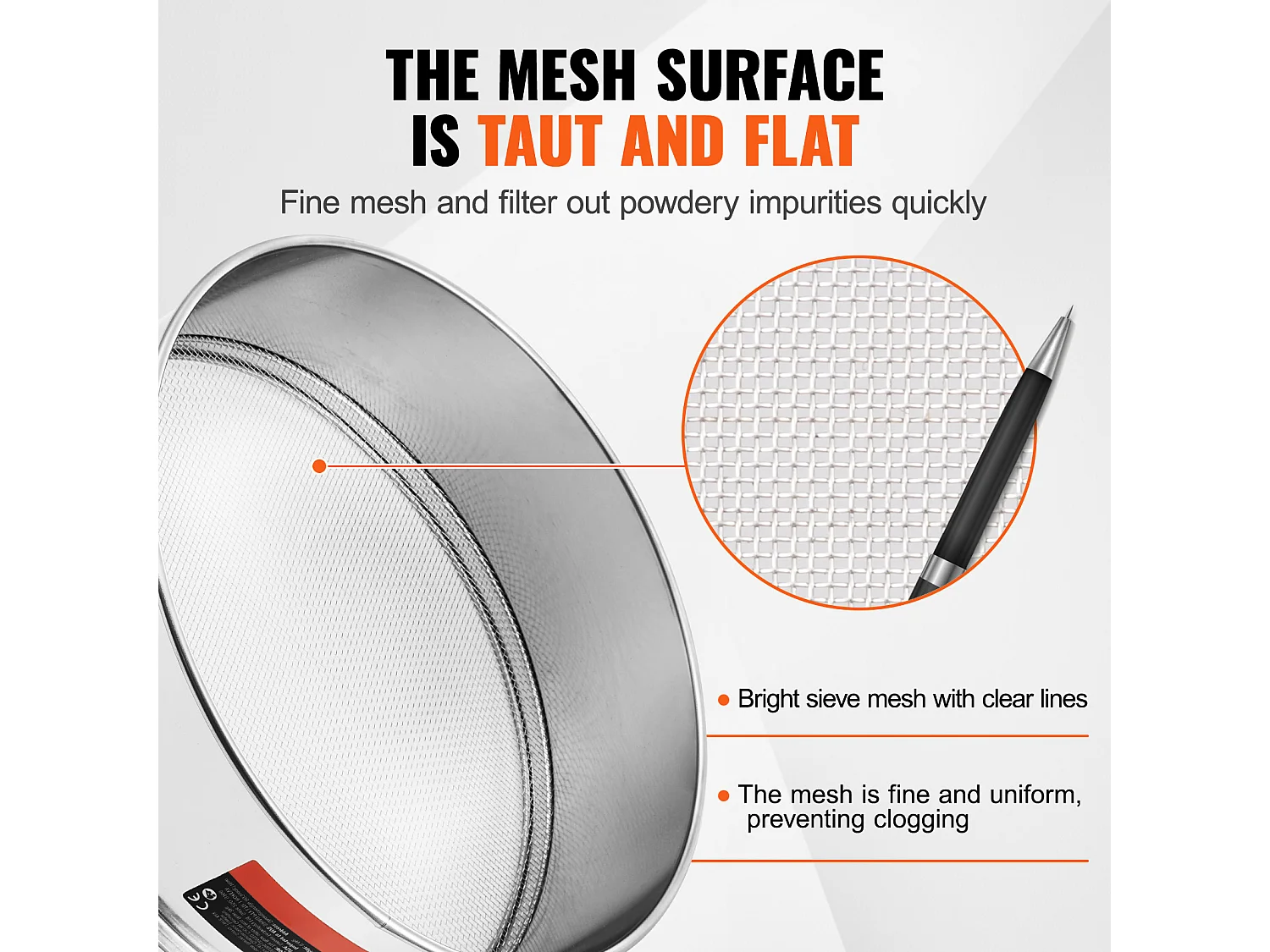 Tamis à Farine SucceBuy Tamis à Farine à Maille Fine en Acier Inoxydable, Tamis à Farine à 10 Mailles pour la Cuisson des Gâteaux