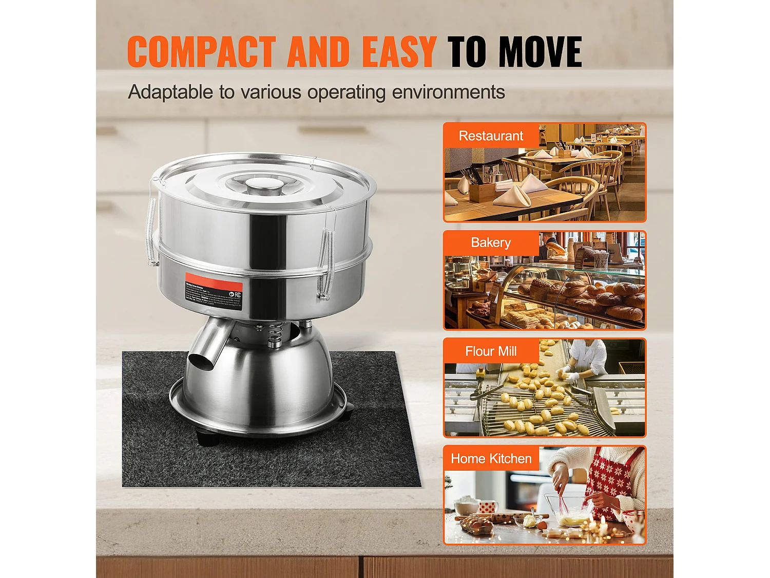 Tamis à Farine SucceBuy Machine de Tamisage Vibrante Électrique avec Tamiseur Automatique 10 + 60 Mesh